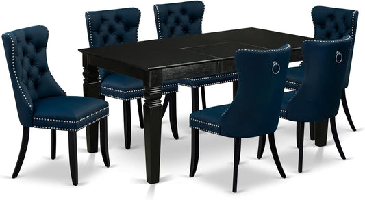 East West Furniture WEDA7-BLK-29 7 Piece Dining Table Set Includes a Rectangle Kitchen Table with Butterfly Leaf and 6 Polyester Fabric Padded Chairs, 42x60 Inch, Black