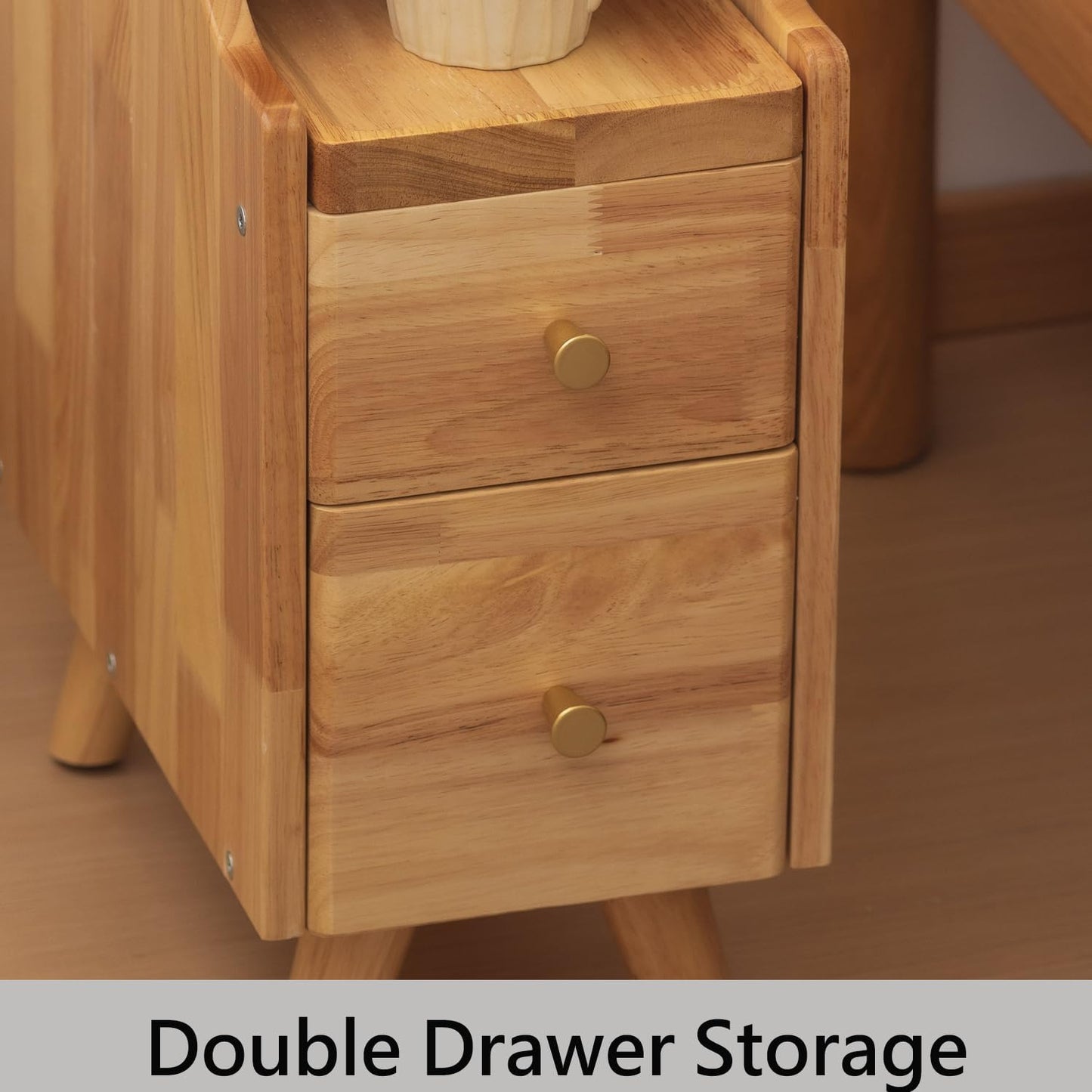 Small Nightstand, Narrow Nightstand, Solid Slim Wood Night Stand for Small Spaces, Couch, Nature Color 7.87in Wide