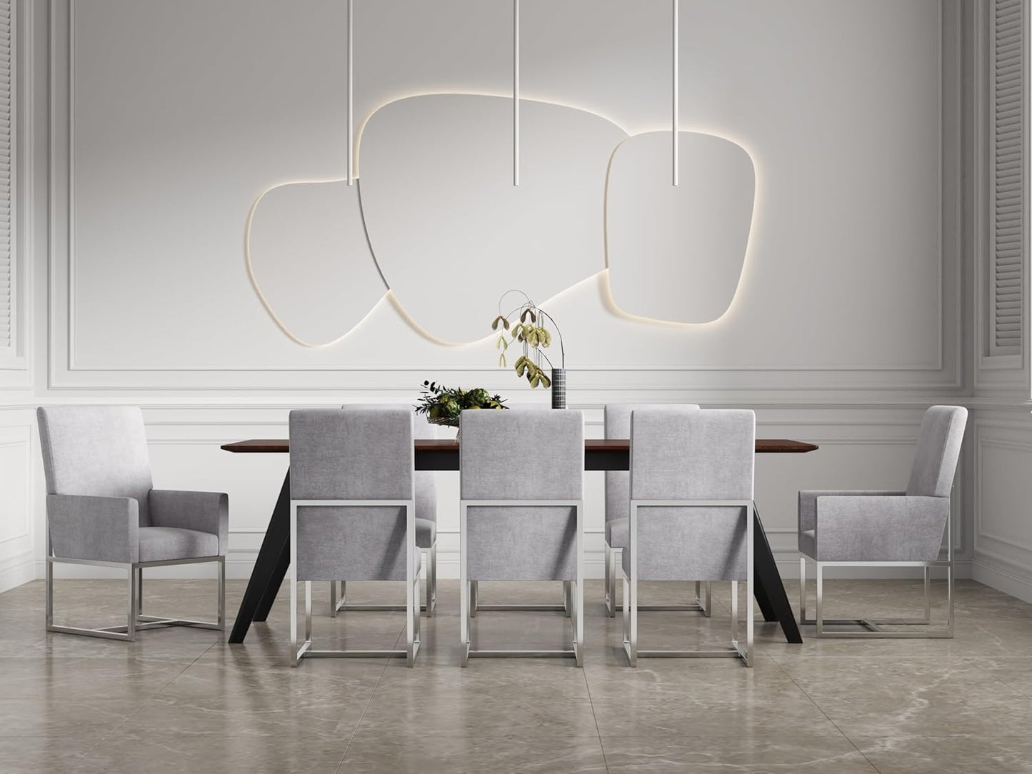 Manhattan Comfort Element Modern Velvet Dining Chairs, High Density Foam, Chrome Finish Stainless Steel Frame, High-Back, Fully Assembled Industrial Chic Accent Furniture, Set of 1, Grey