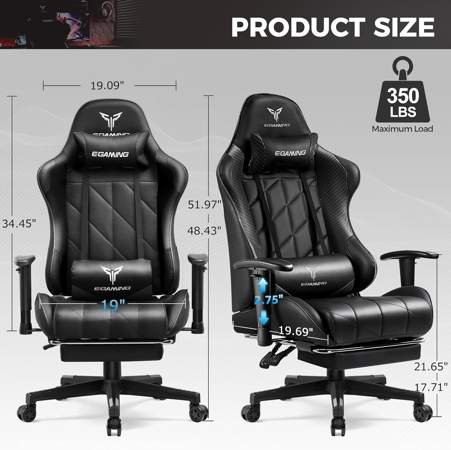 Gaming Chair with 3D Adjustable Armrests, Cow Print Design, Ergonomic Office Chair with High Back, Computer Chair with Footrest,Comfy Diamond Stitching Sest, Game Chair for Adults
