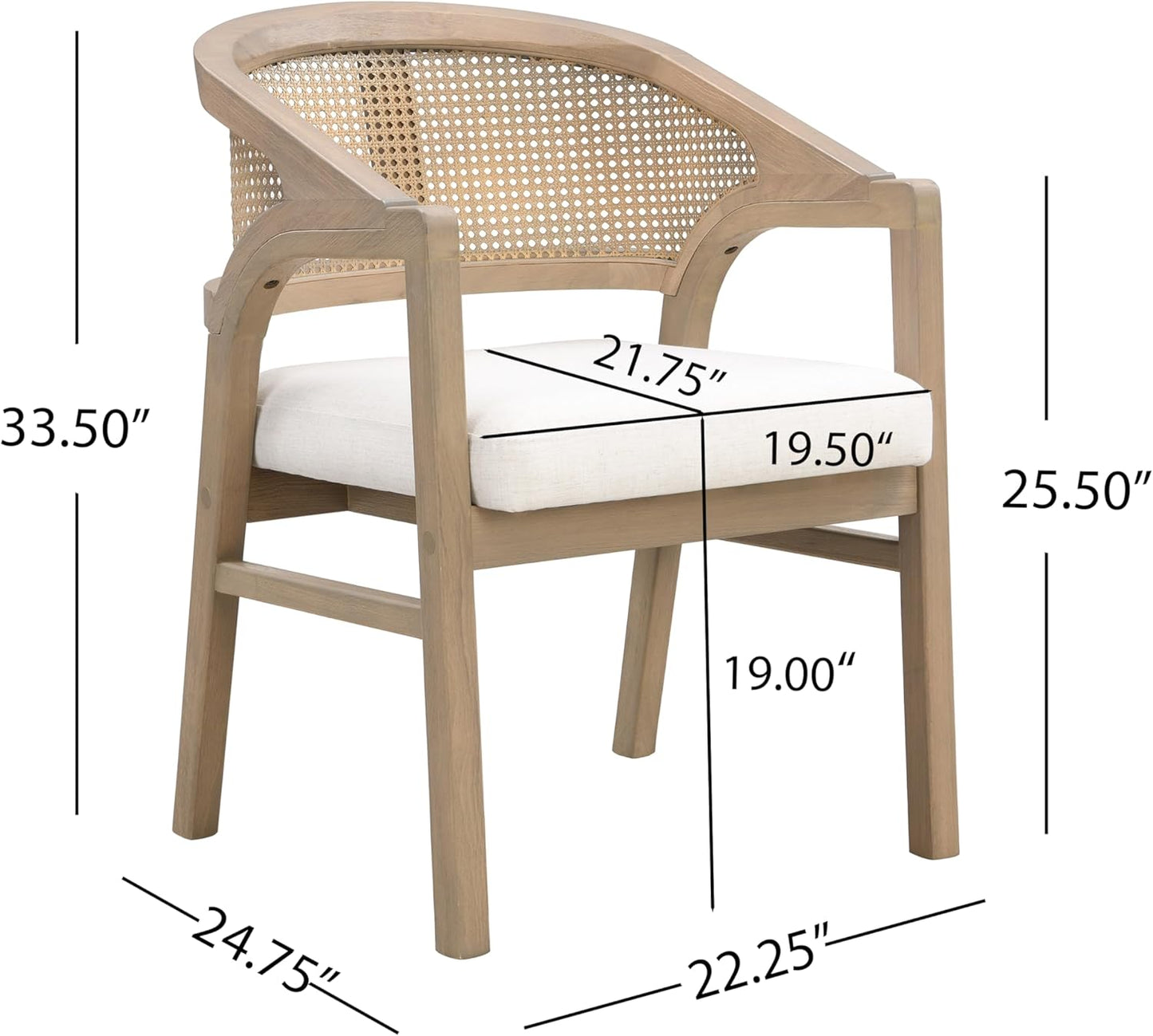 Christopher Knight Home Faritel Modern Wooden Dining Chairs Set of 2, Fabric Upholstered Kitchen Side Armchairs, Living Room Comfy Reading Chair with Curved Rattan Back, Light Ash+Beige