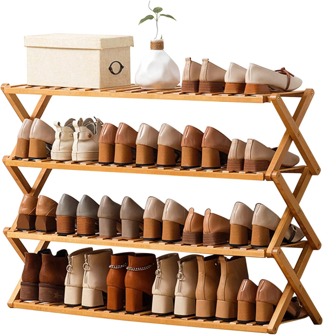 Choclaif Free Standing Shoe Racks for Closet, Shoe Shelf Bamboo Shoe Rack for Bedroom, Entryway Hallway Closet Living Room Organizer（4 Tier）