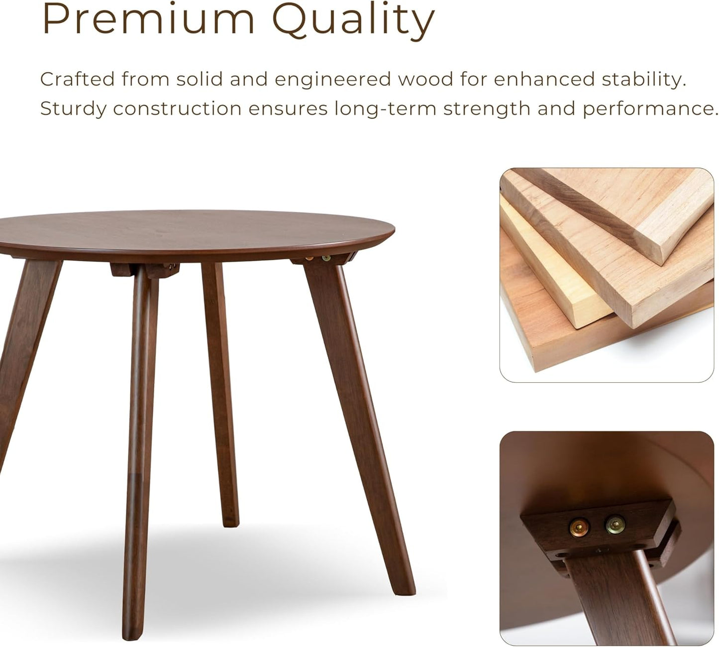 2-Piece Dining Table Set, Mid Century Modern Solid Wood, Round Side Table Set with Upholstered Chair, Easy Assembly for Home, Office and Living Room, Walnut