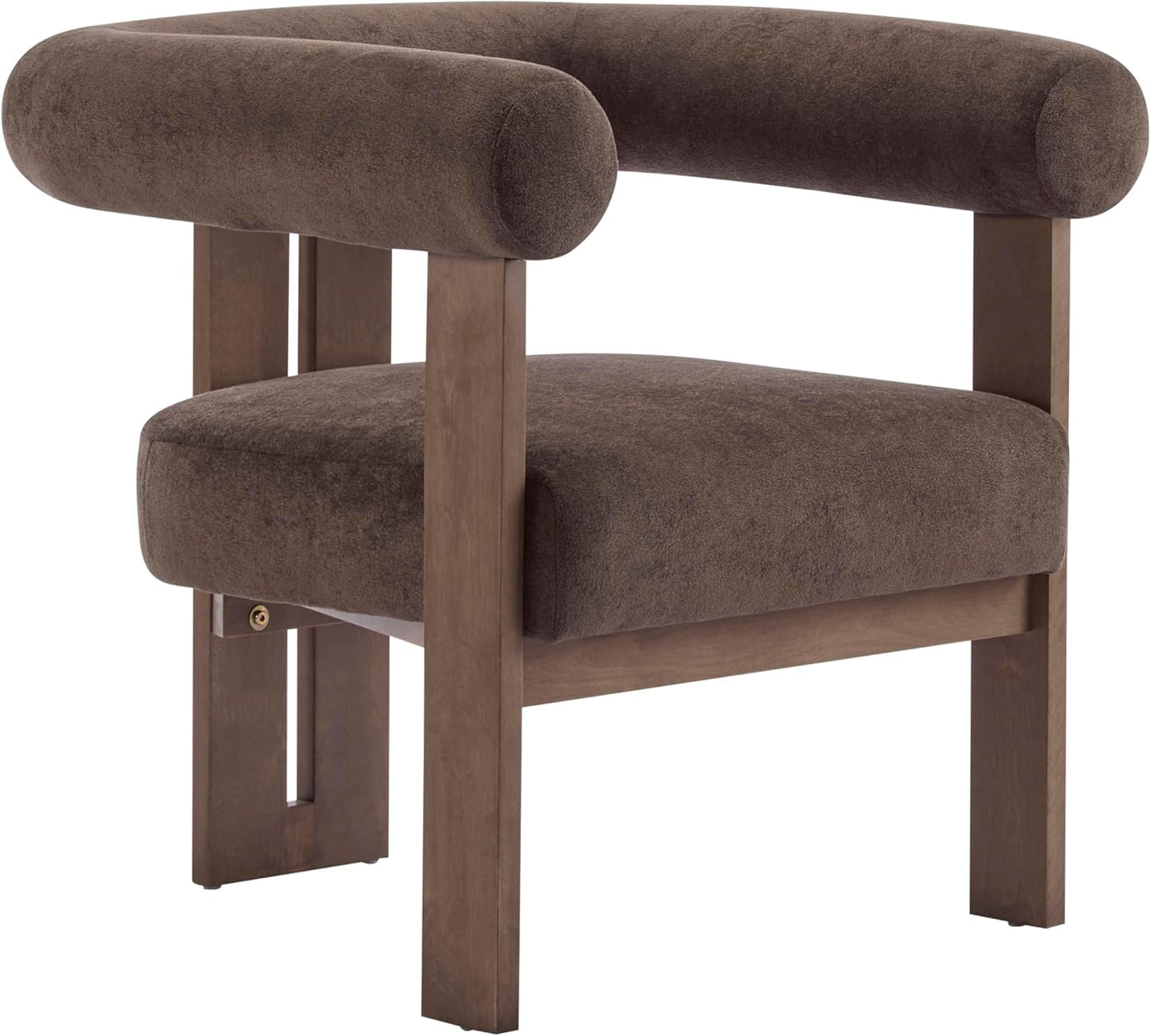 Christopher Knight Home Rones Modern Velvet Upholstered Accent Chair, Wooden Living Room Club Chair with Curved Backrest, Minimalist Bedroom Comfy Reading Chair, Thick Padded Seat, Dark Brown+Walnut