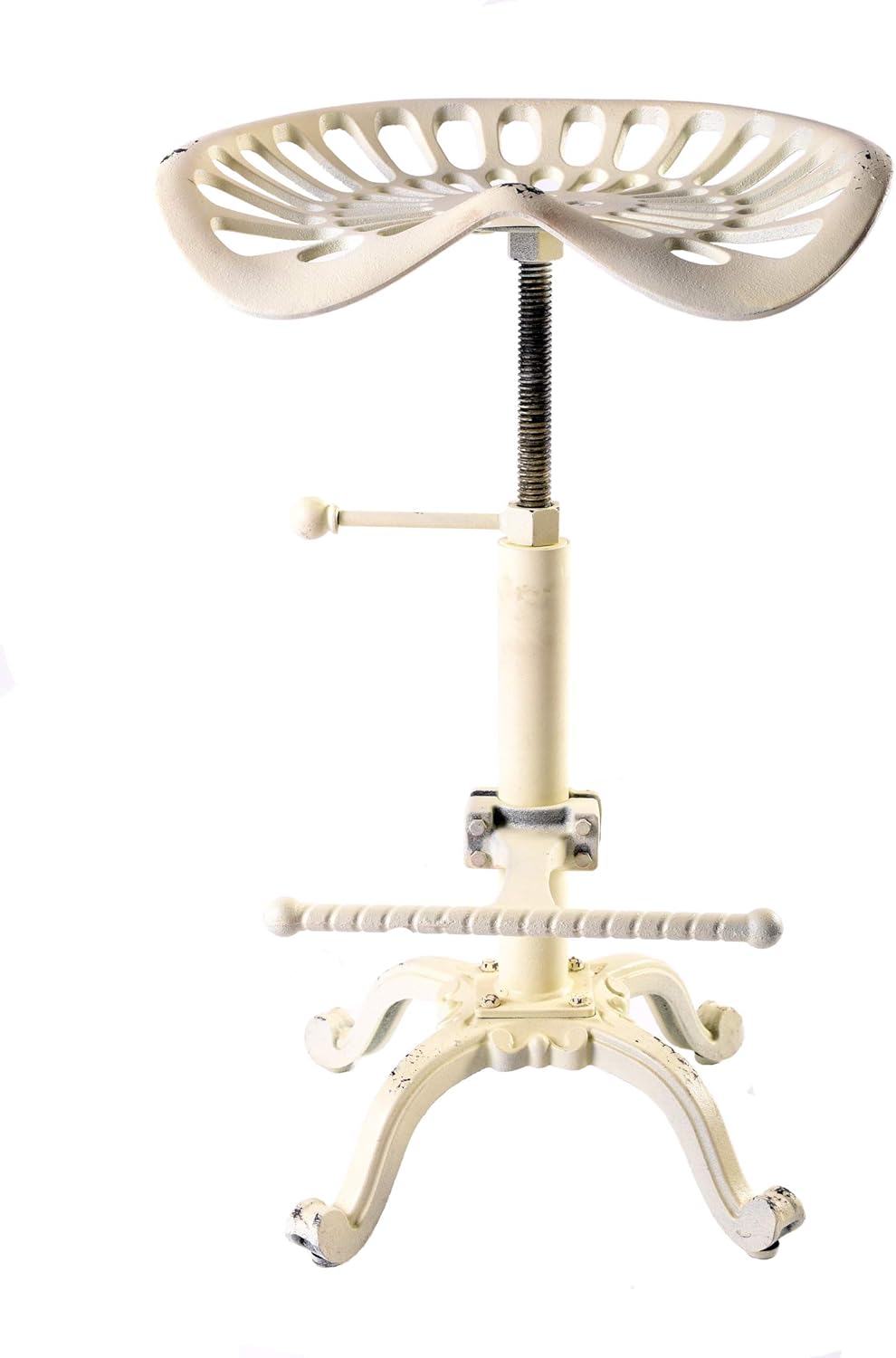 Diwhy Rustic Industrial Farmhouse Tractor Seat Adjustable Height 21.65-27.56in Bar Stool Industrial Bar Chair (Aged White, Cast Iron)