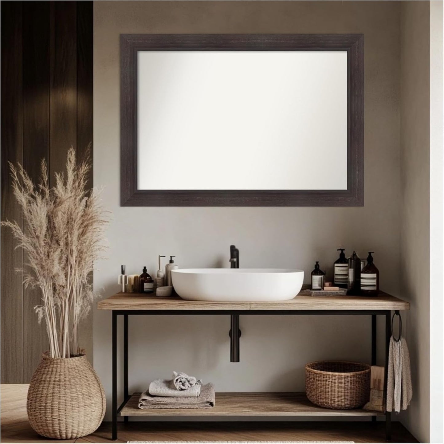 Amanti Art Brown Bathroom Mirror for Over Sink, 30x42 Sloped Espresso Rectangle Vanity Mirror, Large Modern Contemporary Frame, Hangs Horizonally and Vertically, Bathroom Wall Decor, Non-Beveled Edge