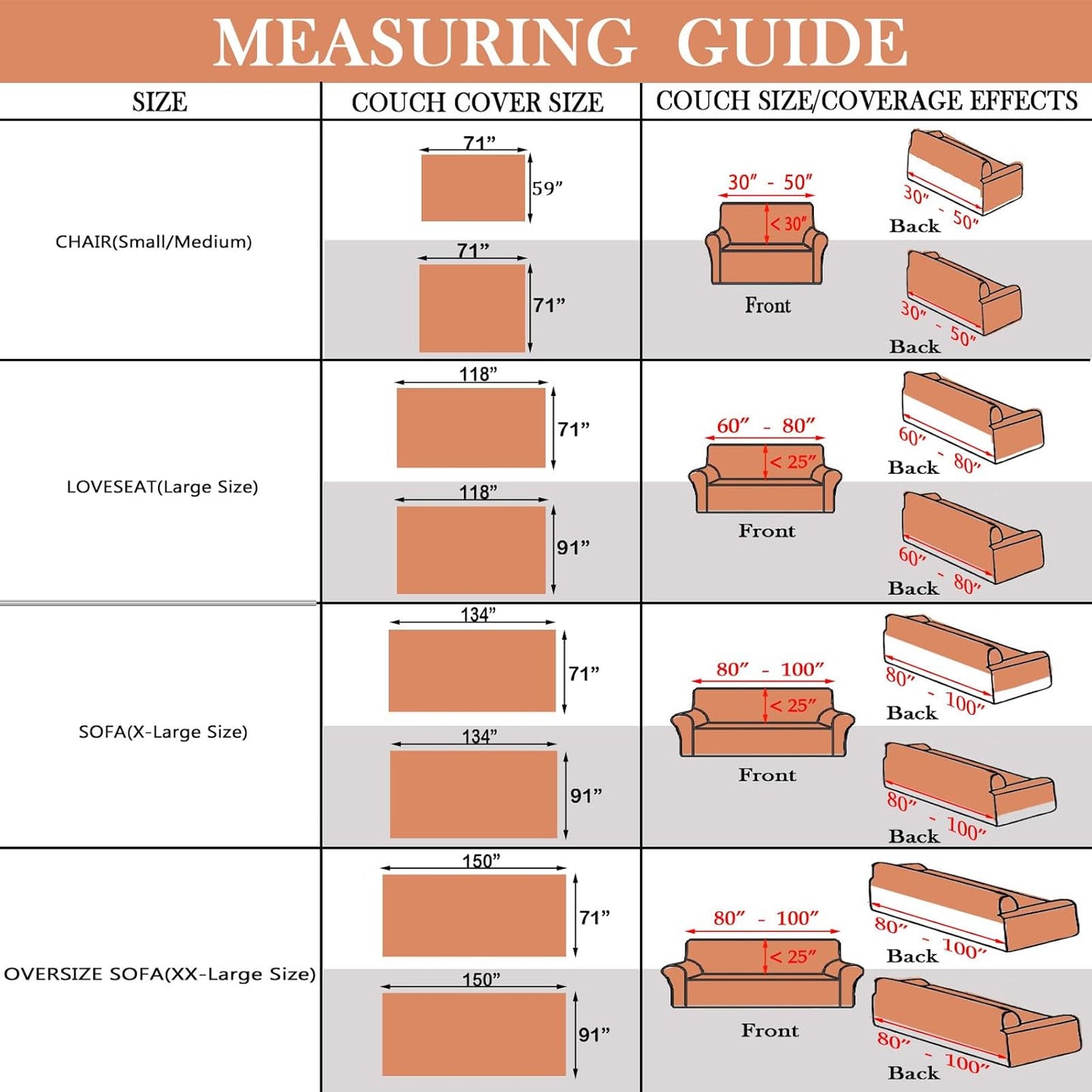 HANDONTIME Orange Sofa Covers for Loveseat & Couch - Soft Chenille, 3 Cushion, Boho Style, Pet-Friendly, Thick & Washable, 91" X150