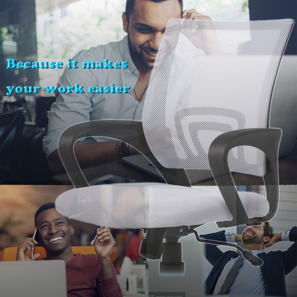 Office Chair Mid Back Desk Chair1 Ergonomic Mesh Computer Gaming with Larger Seat, Executive Height Adjustable Swivel Task with Lumbar Support Armrest for Women Adults Women, Men White