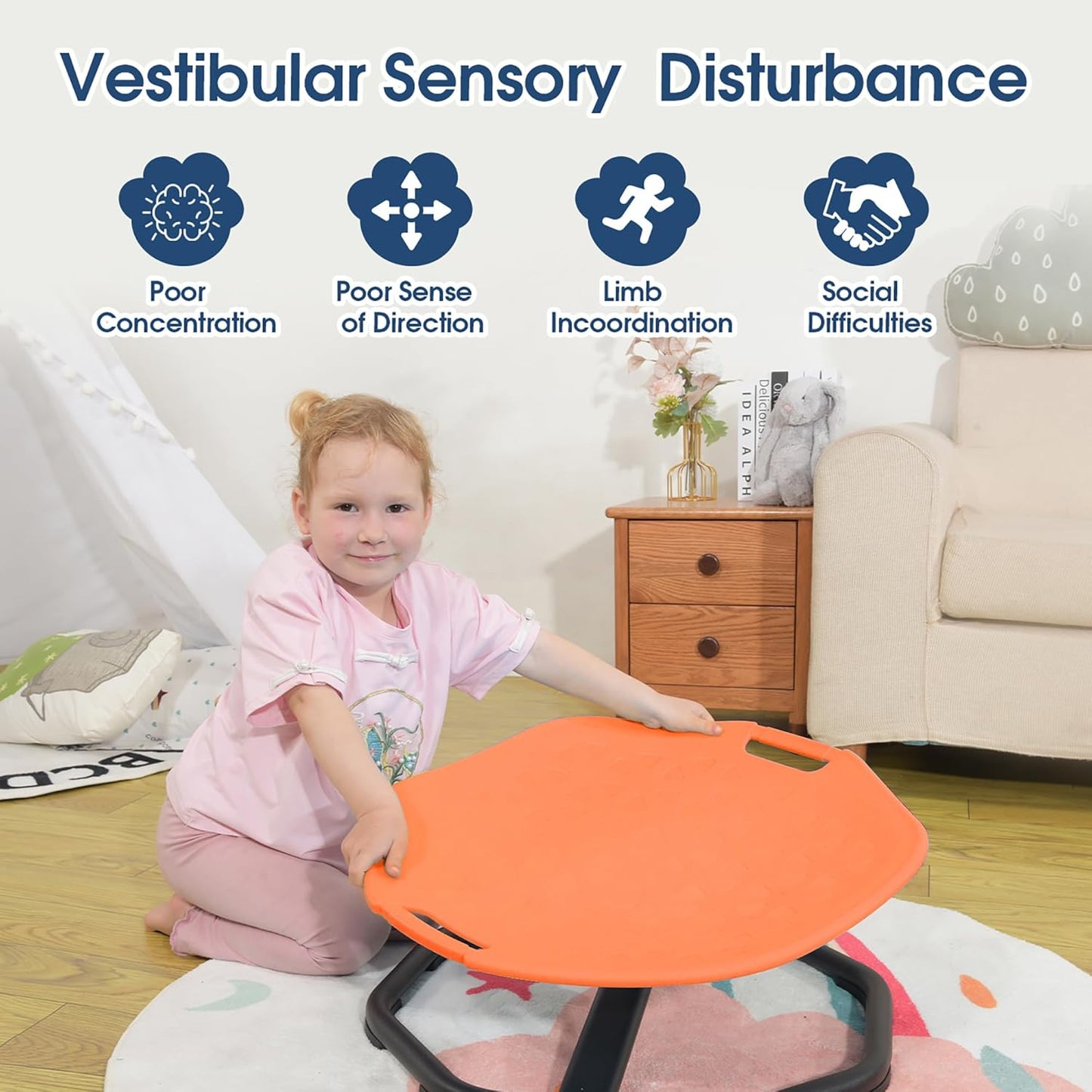 Sensory Spinning Chair for Autistic Kids,Upgraded Swivel Chair for Kids with Handles, Improves Focus and Balance, Ideal for Indoor and Outdoor Play Equipment (Safety Belt Included)
