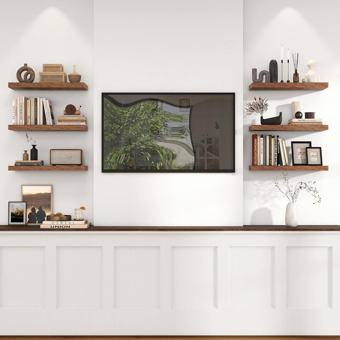 Heimlove 24 inch Floating Shelves for Wall,9.3 inch deep Brown Bathroom Over Toilet Shelf,Wall Mounted Rustic Wood Shelves for,Bedroom,Living Room,Kitchen,Office Decor Set of 2-Brown