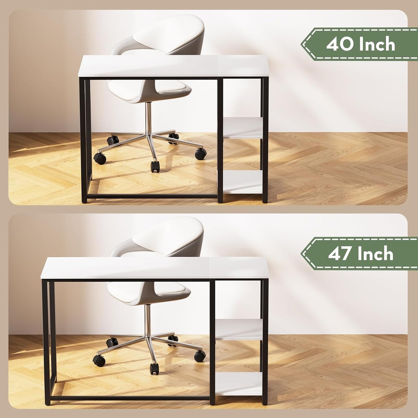 SINPAID 40IN Computer Desk with Shelves, Cream White Sturdy Small Desk for Bedroom, Modern Gaming Table, Office Furniture