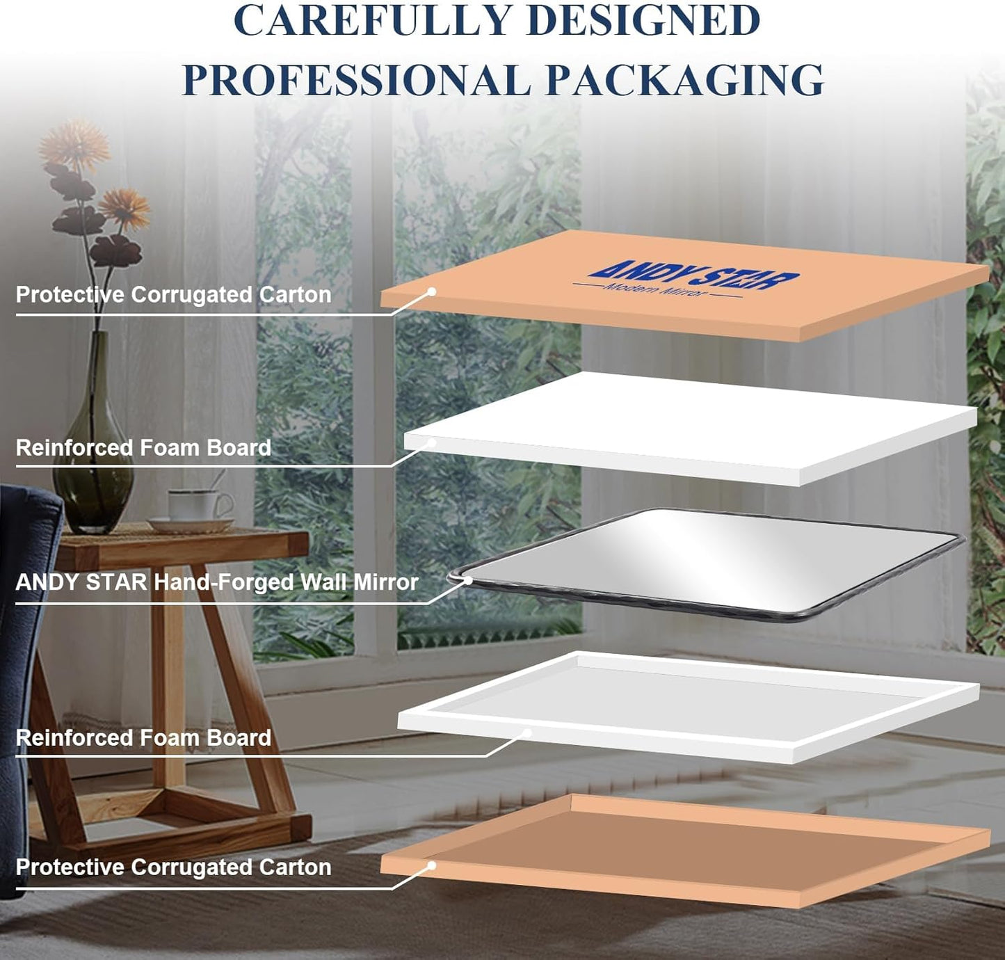 ANDY STAR Hand-Forged Black Bathroom Mirrors for Wall, 22x30 Inch Vintage Solid Steel Metal Frame Bathroom Vanity Mirror, Antique Rounded Rectangle Wall Mirror, Hangs Horizontally or Vertically