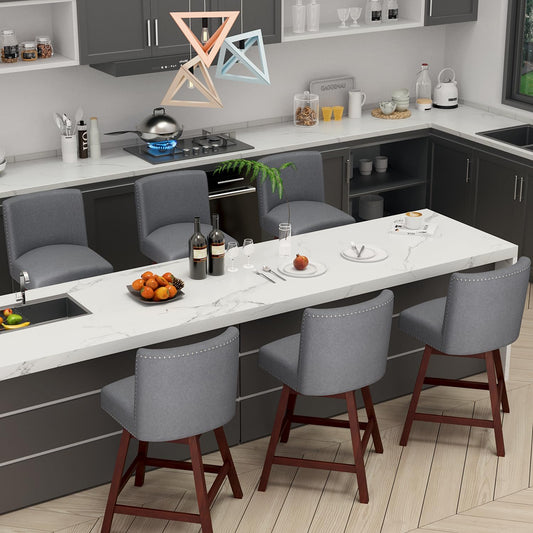 Counter Height Barstools Set of 6,360° Swivel Bar Stools with Back,26 inch Modern Counter barstools,Upholstered Bar Tall Stools for Kitchen Counter,Kitchen Island,Bar, Home (Dark Gray, SET OF 6)