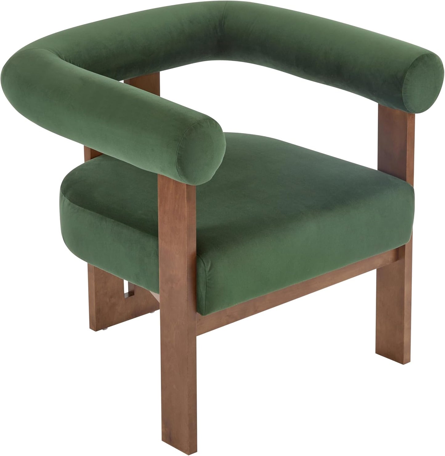 Christopher Knight Home Modern Velvet Upholstered Accent Chair for Living Room, Home Office, Apartment, Arm Chair with Curve Backrest and Birch Wood Legs, Three Legs Structure, Forest Green and Brown
