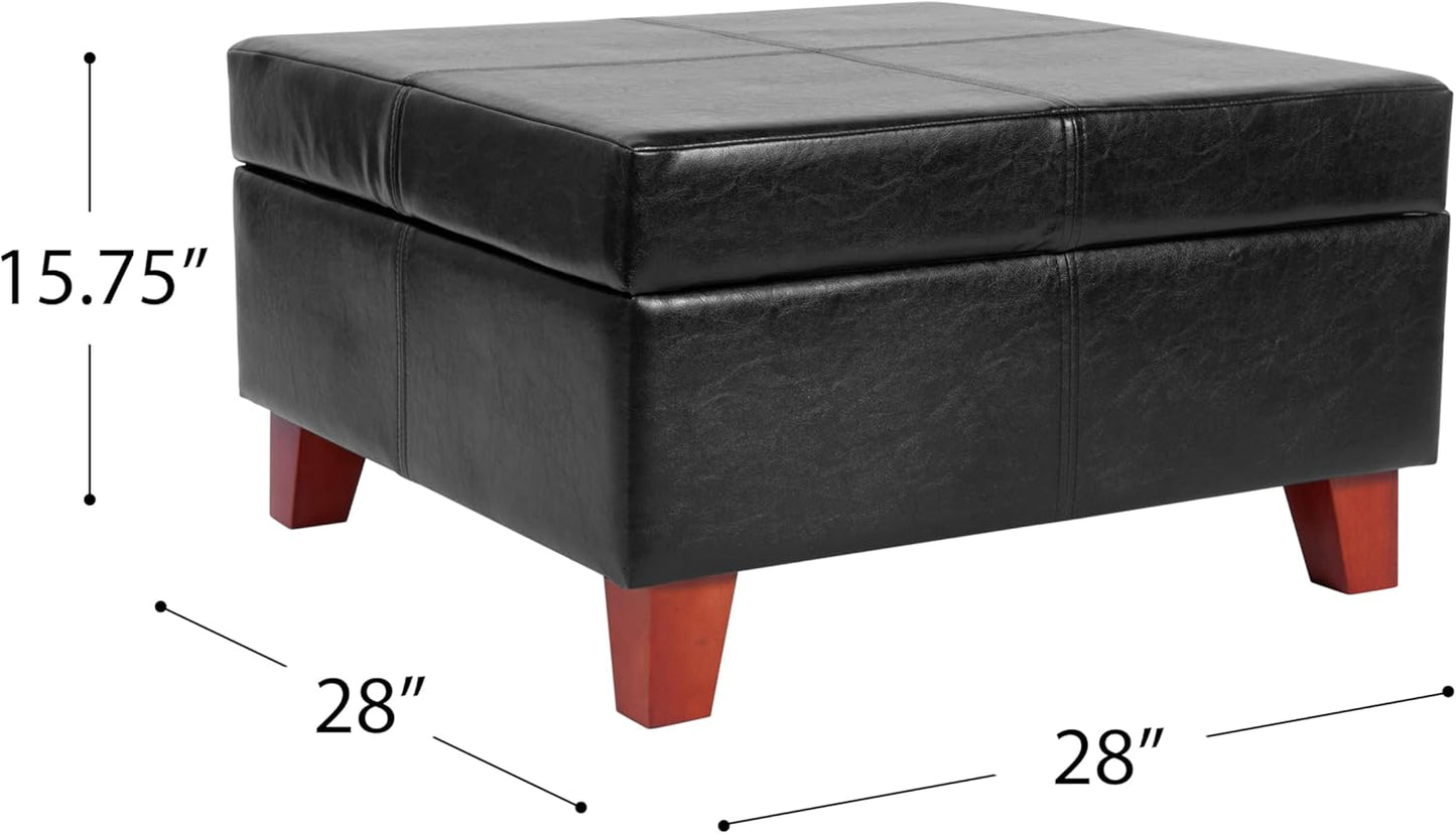 Homepop Home Decor |K2380-E169 | Luxury Large Faux Leather Square Storage Ottoman | Ottoman with Storage for Living Room & Bedroom, Black