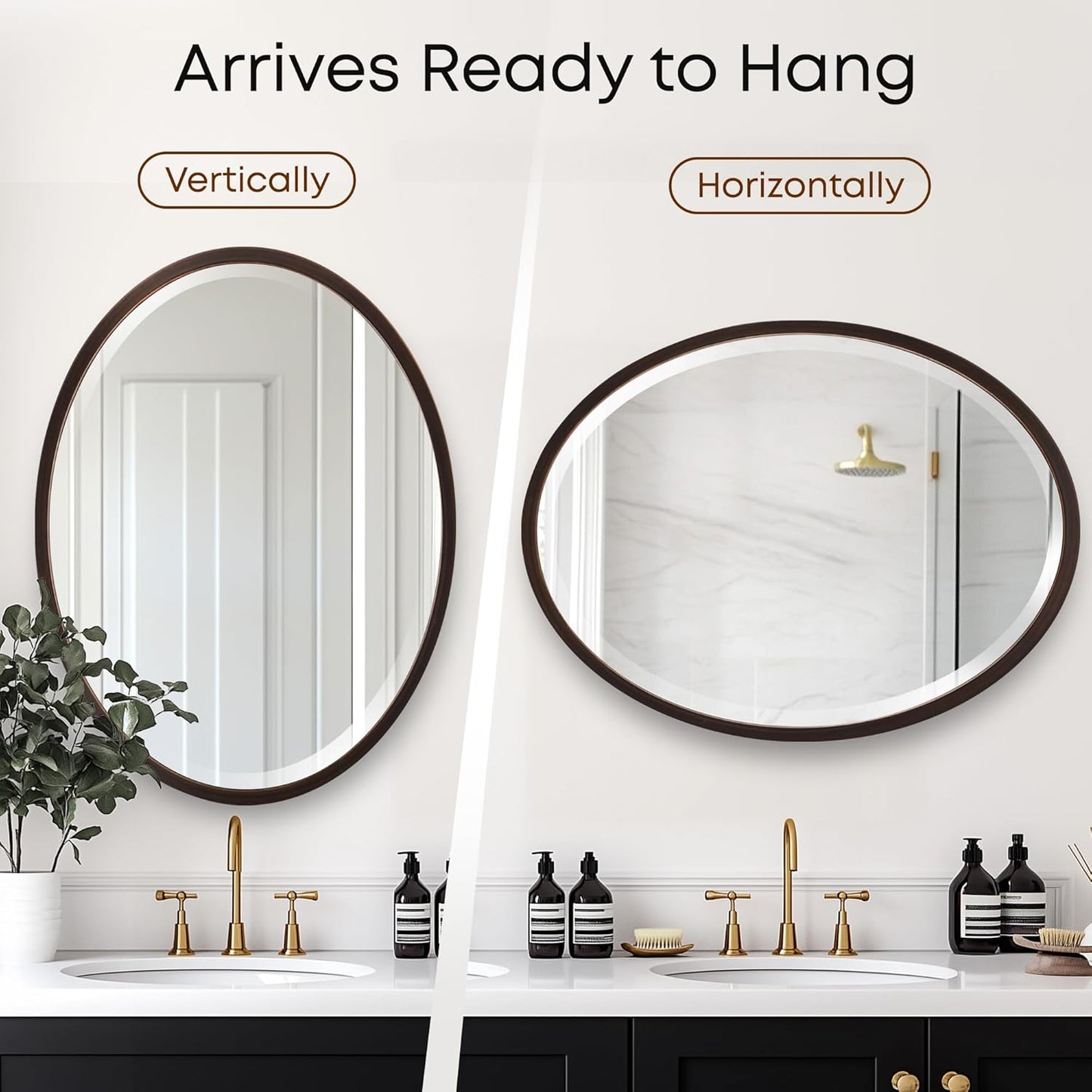 OVALCREST - Oval Wooden Beveled Wall Mirror for Home Decor, Bathroom, Vanity, Bedroom, Living Room, Hallway - London Style (Rubbed Bronze) 21.1 x 31.1