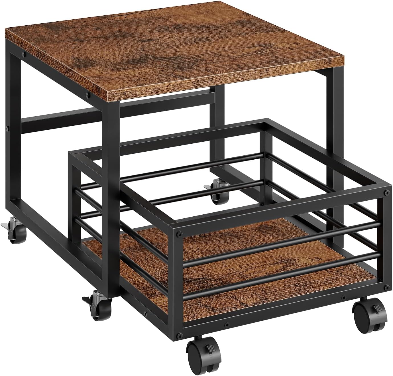 HOOBRO Mini Fridge Stand with Movable Storage Basket, Mini Fridge Cabinet with Wheels and Adjustable Feet, Sturdy Metal Frame, for Home, Apartment,Office, Dorm, Rustic Brown and Black BF155TL01