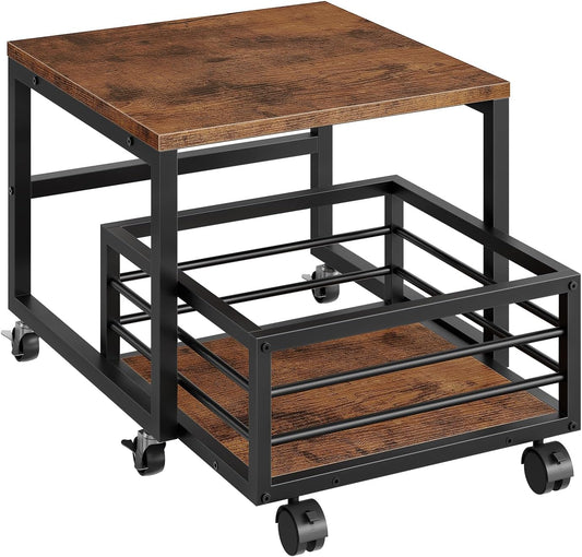 HOOBRO Mini Fridge Stand with Movable Storage Basket, Mini Fridge Cabinet with Wheels and Adjustable Feet, Sturdy Metal Frame, for Home, Apartment,Office, Dorm, Rustic Brown and Black BF155TL01