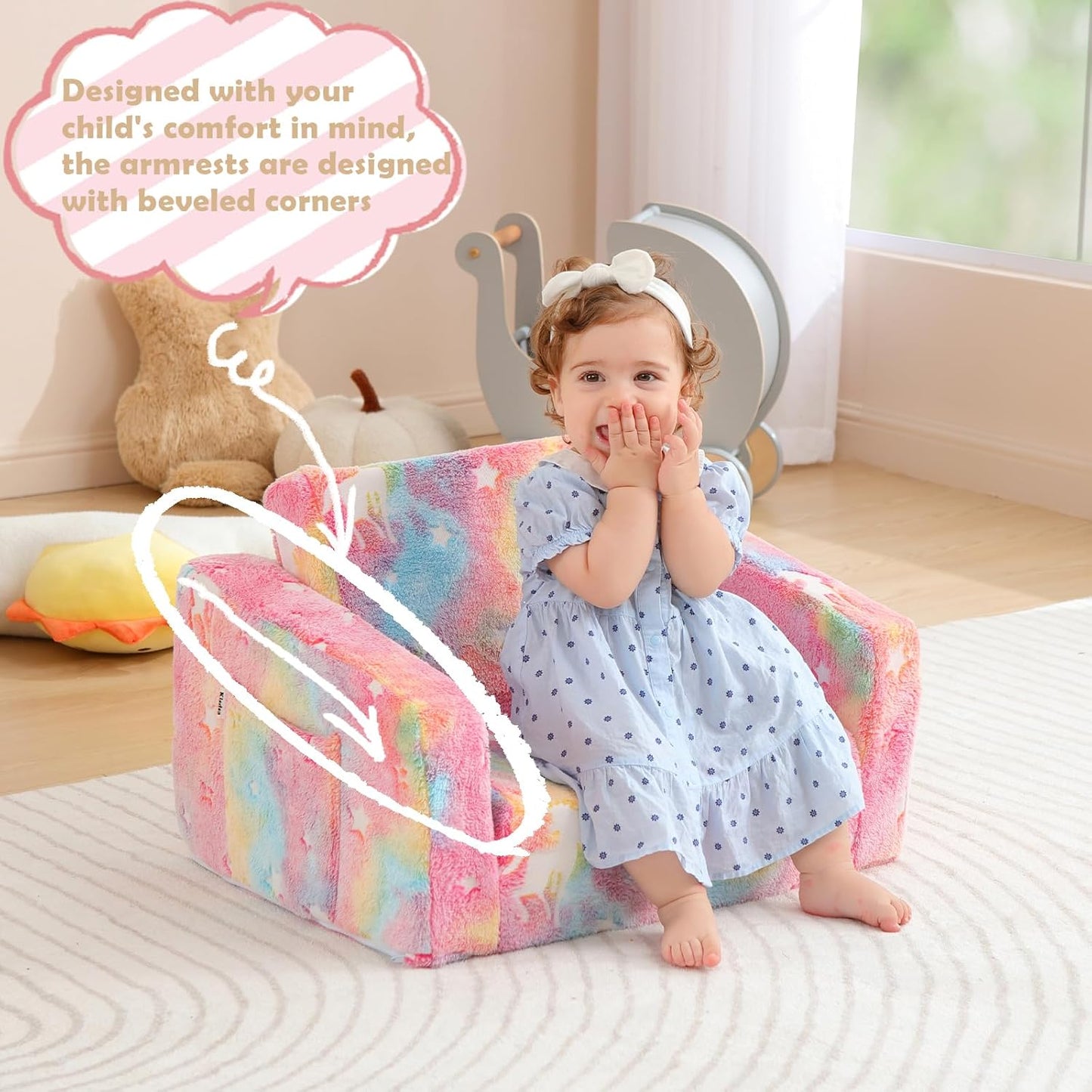 Toddler Couch Fold Out, Foldable Toddler Chair with Blanket, Kids Couch for Girls & Boys, Flip Out Kids Sofa, Convertible Sofa to Lounger for Children Age 1-3 (Glow Pink)