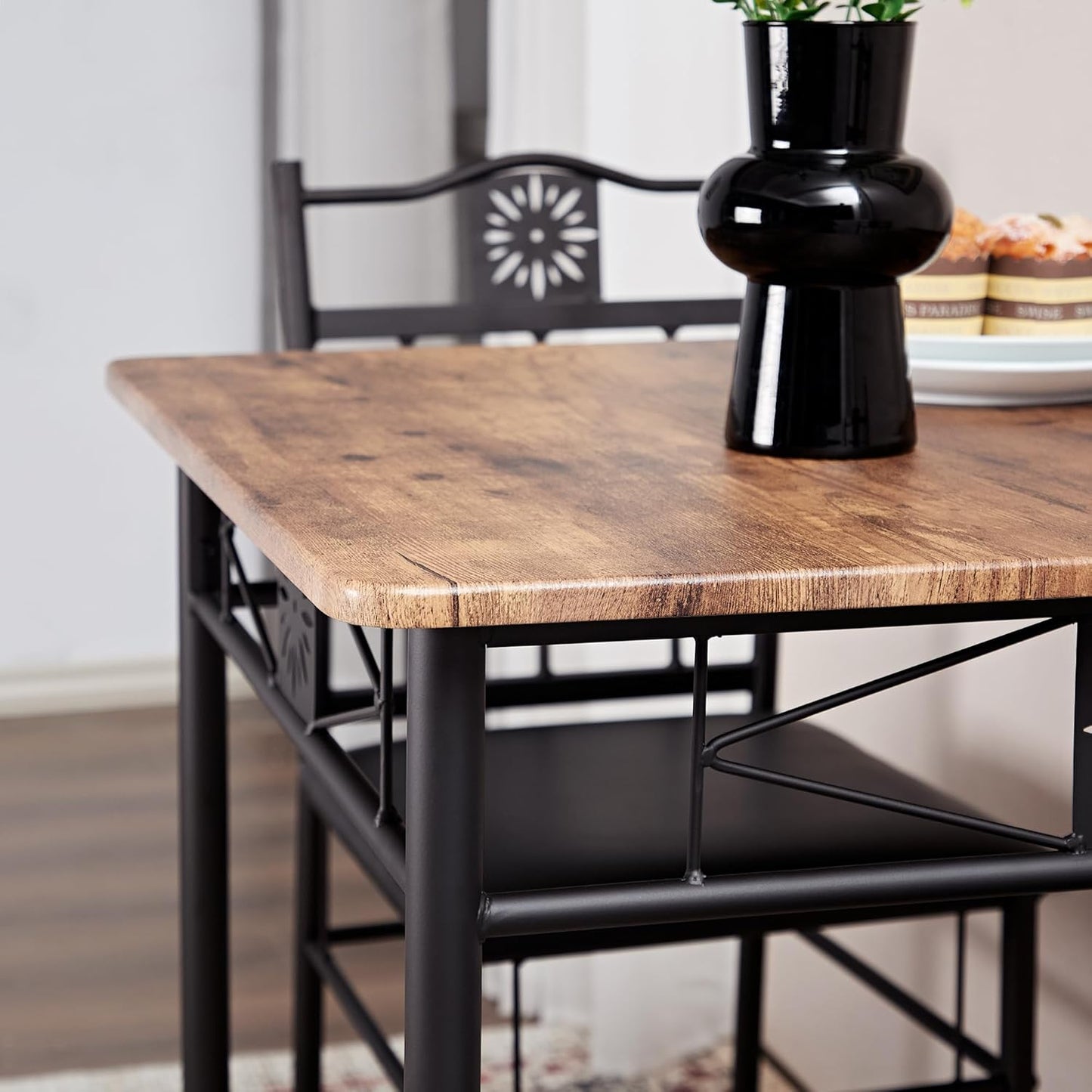 VECELO 3-Piece Small Kitchen Dining Table Set for 2, PU Padded Chairs, Retro Brown