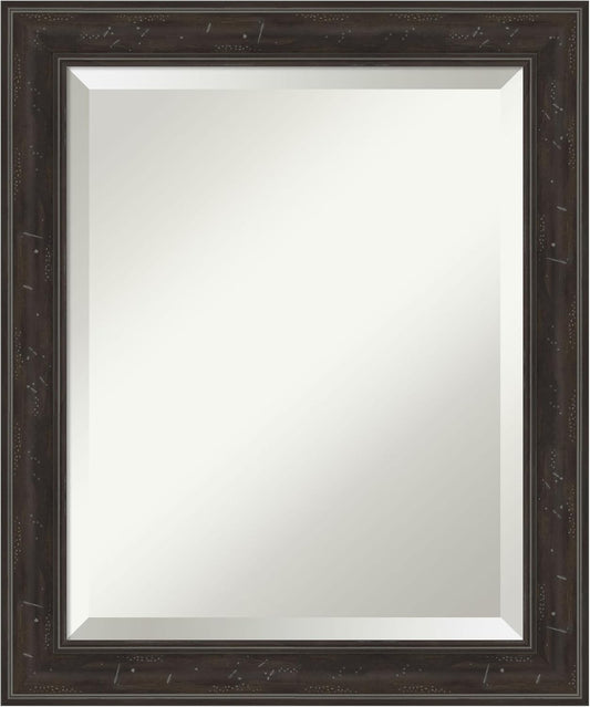Amanti Art Brown Wall Mirror 24x20 Shipwreck Greywash Narrow Rectangle Bathroom Mirror for Wall Decor Living Room, Small Traditional Frame, Hangs Horizonally and Vertically, Bathroom Decor, Beveled