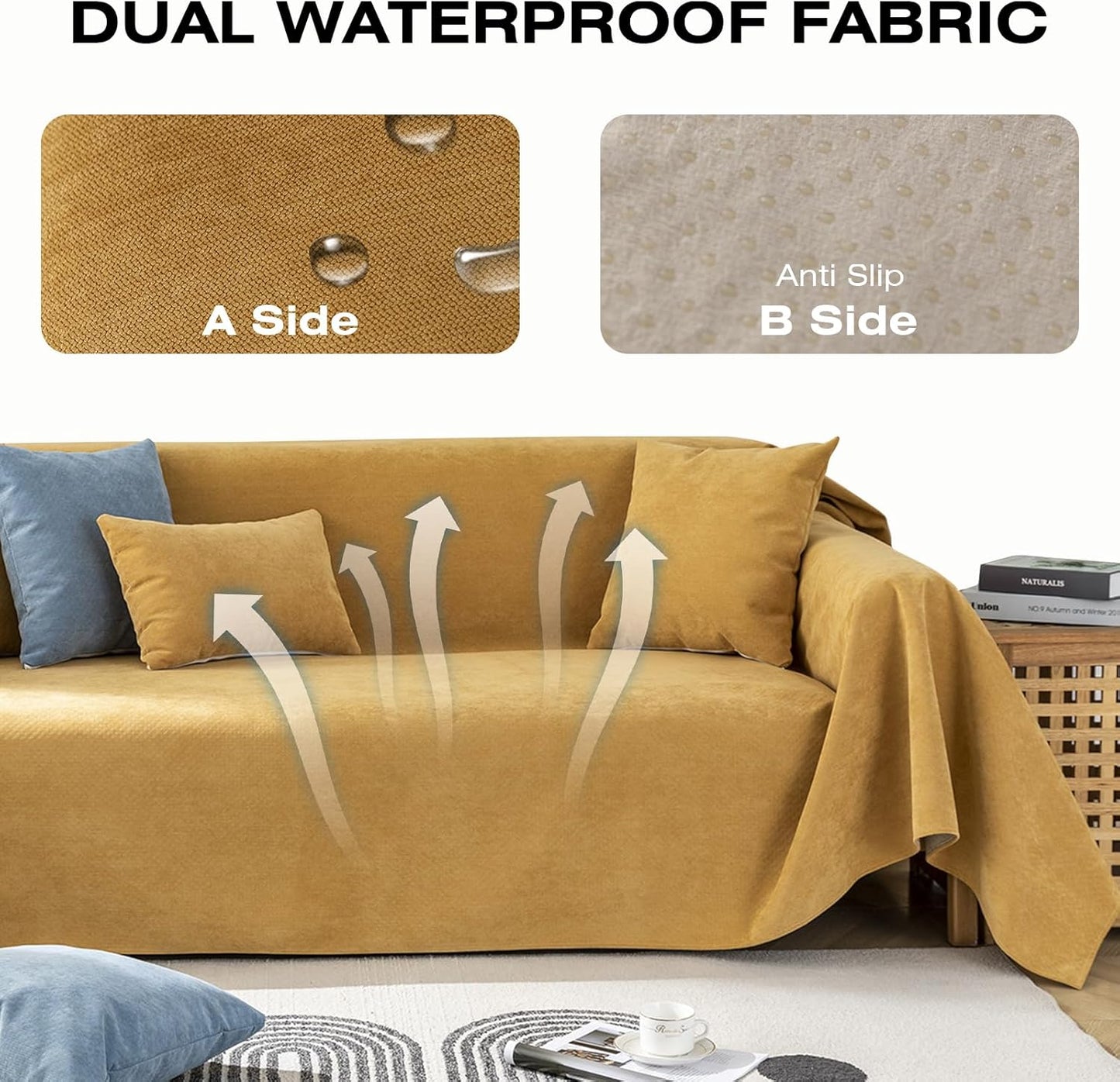 STACYPIK Waterproof Ginger Couch Cover for Sectional, Loveseat Covers, Futon Cover, L Shaped Cover, Anti-Cat Scratch Furniture Protector for 2 Cushion Couch，Washable Pets Protector Sofa Cover-71X90IN