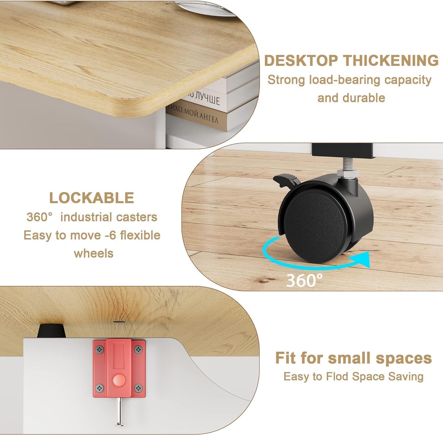 IDEALHOUSE Folding Dining Table, Drop Leaf Dining Table with 6 Wheels and 2-Layer Storage Shelf, Space Saving Dining Table for Small Spaces (Natural Wood, 50.1" D x 31.4" W x 29.5" H)