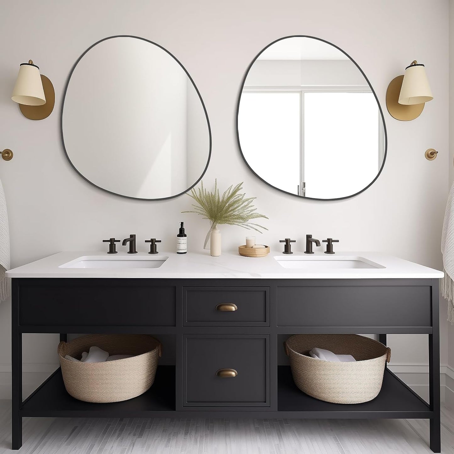 WallBeyond Asymmetrical Mirror, Irregular Wall Mirror, Abstract Wall Mirrors Decorative for Bedroom Living Room Entryway Hall, Unique Wall Mirror 28" H x 26" W, Black