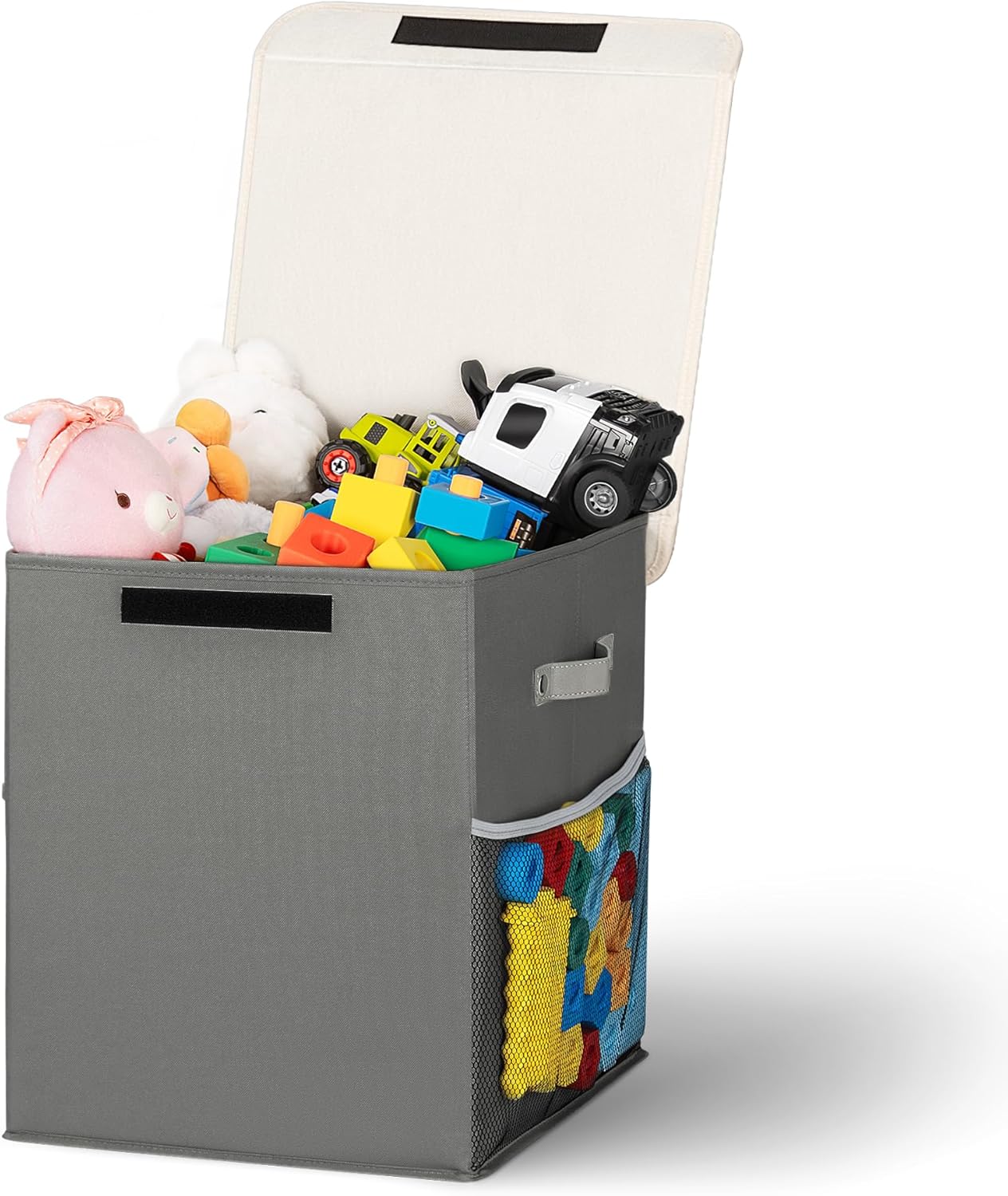 40L Large Toy Storage Box with Lid, Large Toy Box Chest for Kids, Girls and Boys, Nursery Room and Living Room, 13"x13" x16" - Grey