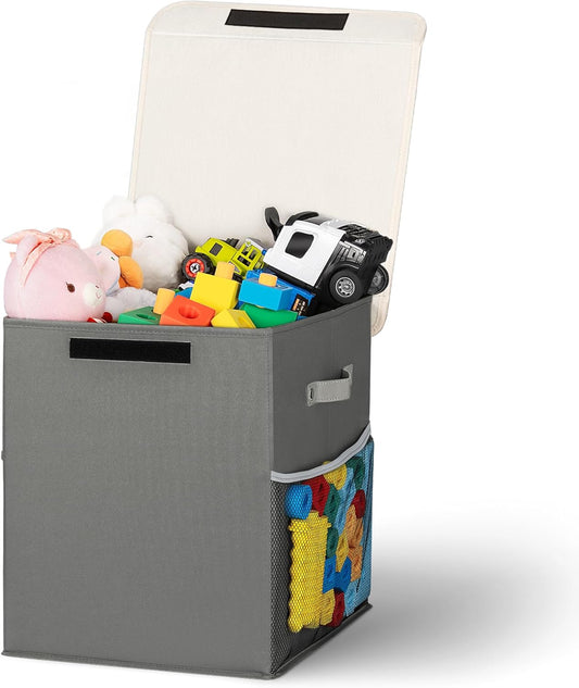 40L Large Toy Storage Box with Lid, Large Toy Box Chest for Kids, Girls and Boys, Nursery Room and Living Room, 13"x13" x16" - Grey