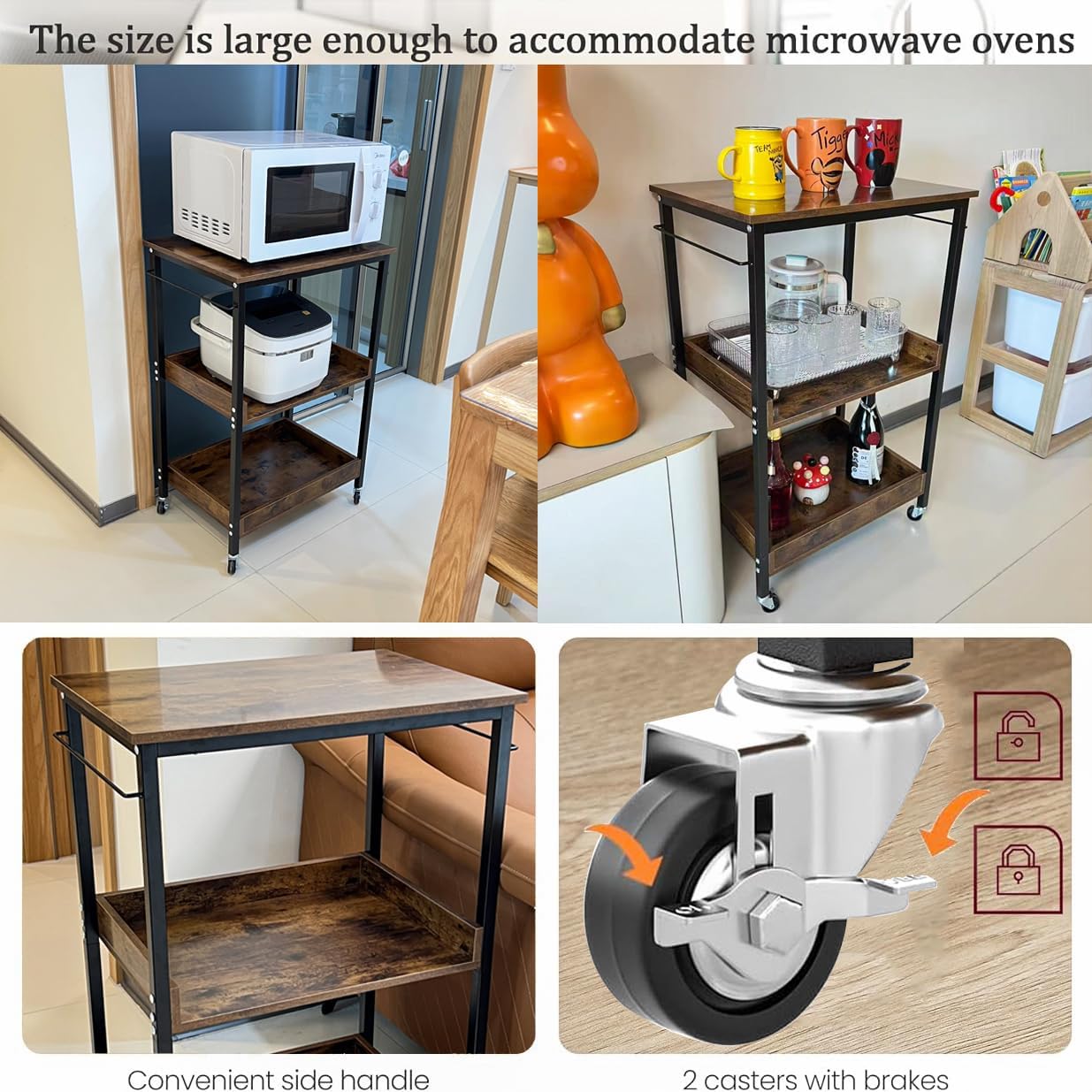 3-Tier Rolling Utility Cart with Lockable Wheels Storage Slim Storage Heavy Duty Cart Mobile Shelving Unit Craft Narrow Organizer for Bathroom Laundry Kitchen (Black)