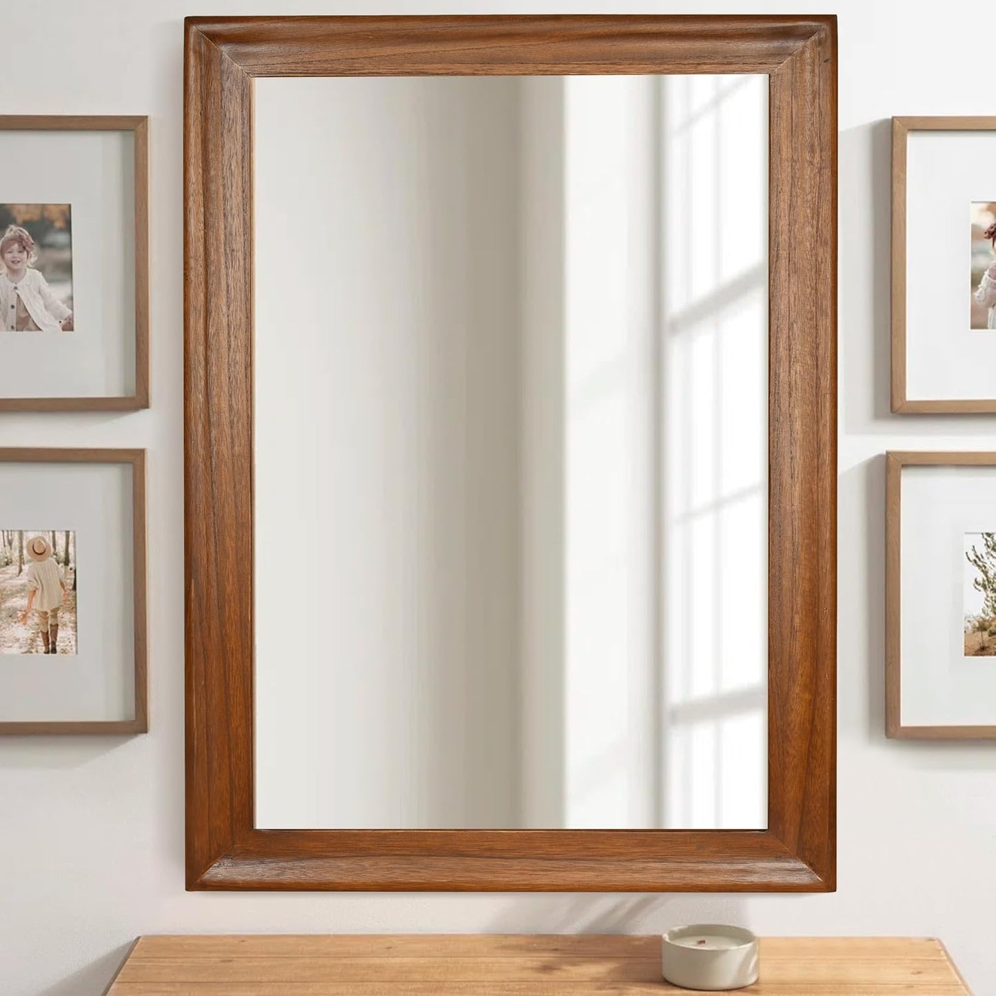 CULER Rustic Wood Wall Mirror for Bathroom,Rectangle Large 30 x 40 inch Hanging Mirrors with Wooden Frame for Living Room,Bedroom,Entryway(Walnut Brown)