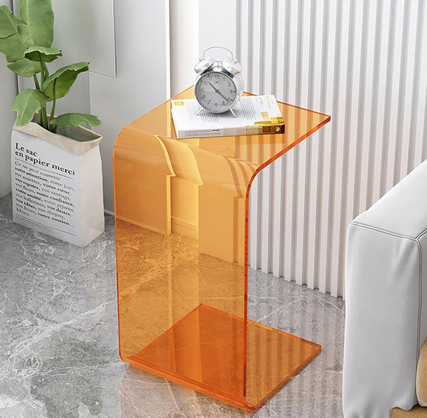 Acrylic End Table, C-Shape Acrylic Side Table Small Simple Clear Side Table Modern Coffee Tables for Living Room, Bedroom | 25.6" L X 11.8" W X 11.8" H