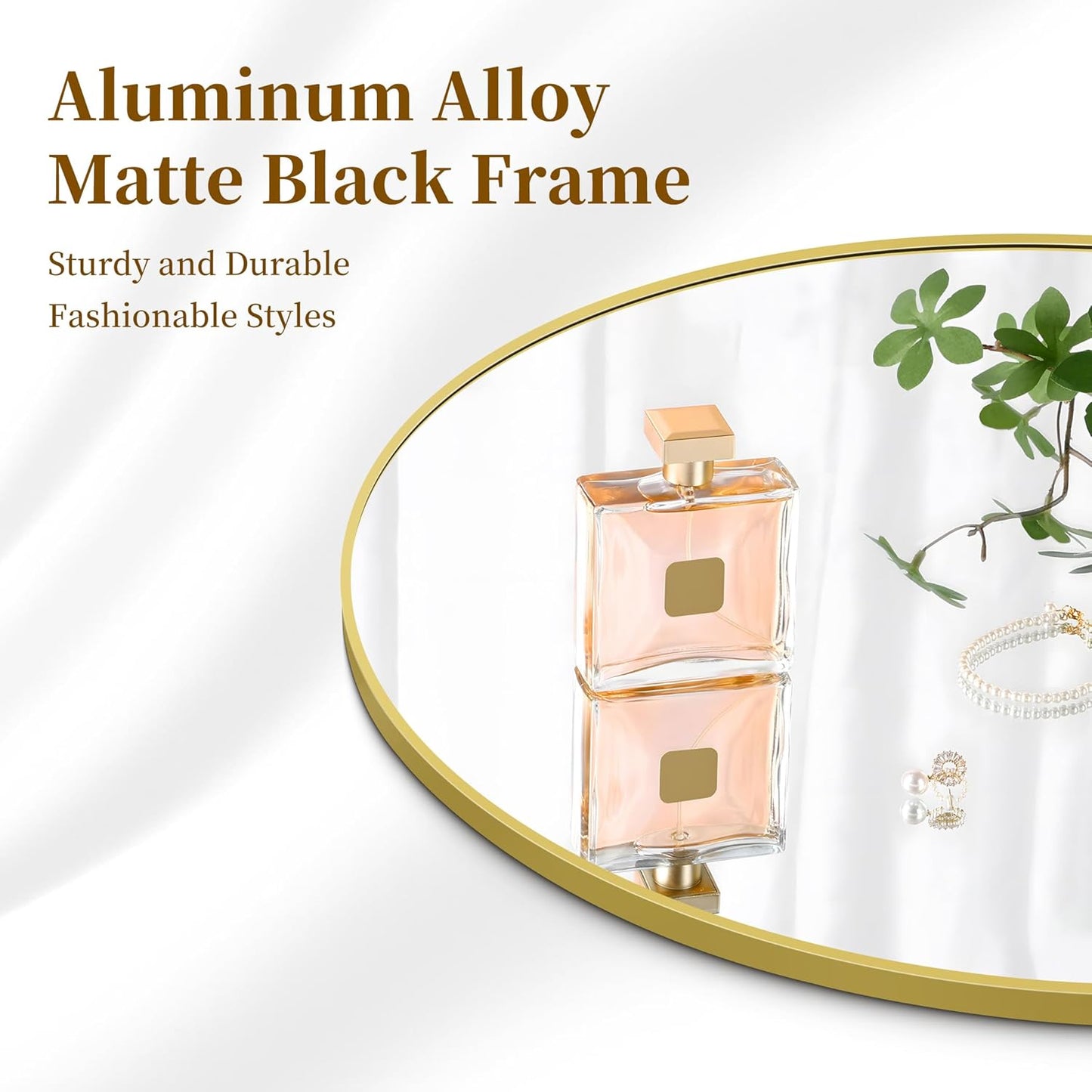 Gold Round Mirror, 39 Inch Wall Mounted Aluminum Alloy Metal Frame Mirror, Perfect for Bathroom, Entryway, Living Room