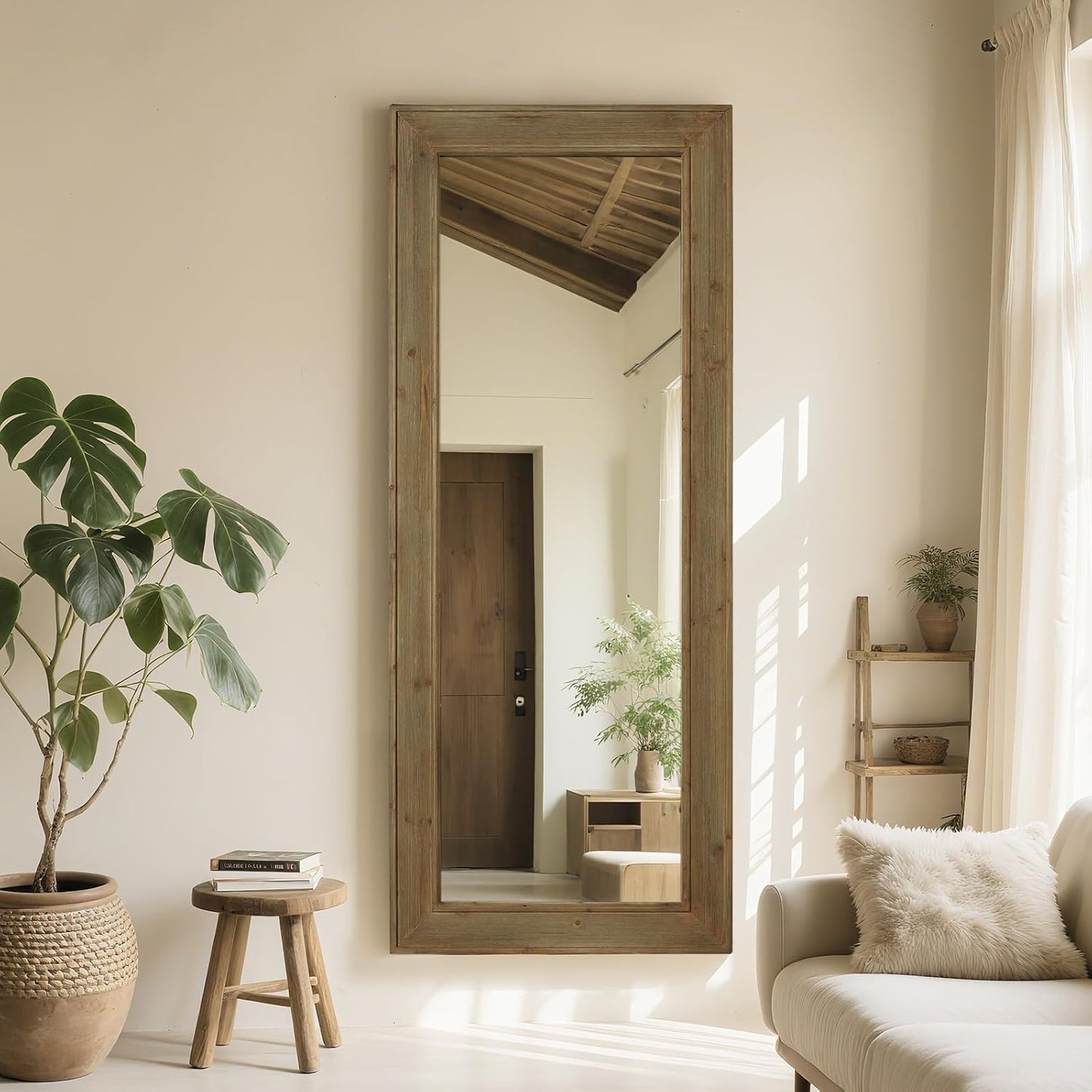WallBeyond Full Length Mirror Rustic Wood Framed, 27 x 67 inch Farmhouse Wall Mounted Mirror Full Floor Mirror Hanging or Leaning Against Wall, Natural