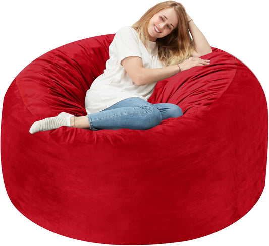 Homguava 3FT Bean Bag Chair: 3' Bean Bags with Memory Foam Filled, Large Beanbag Chairs Soft Sofa with Dutch Velet Cover-Red