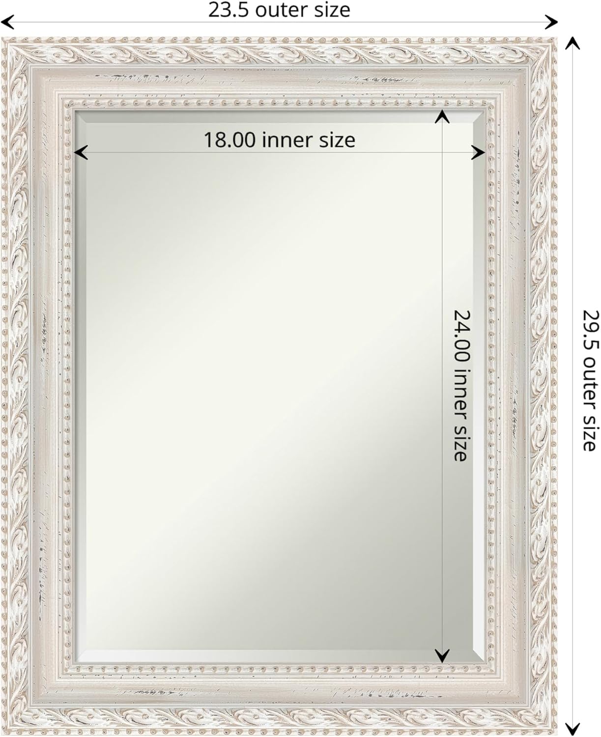 Amanti Art White Bathroom Mirror for Over Sink, 30x24 Opera Off White Rectangle Vanity Mirror, Medium Traditional Wood Frame, Hangs Horizonally and Vertically, Bathroom Wall Decor, Beveled Edge
