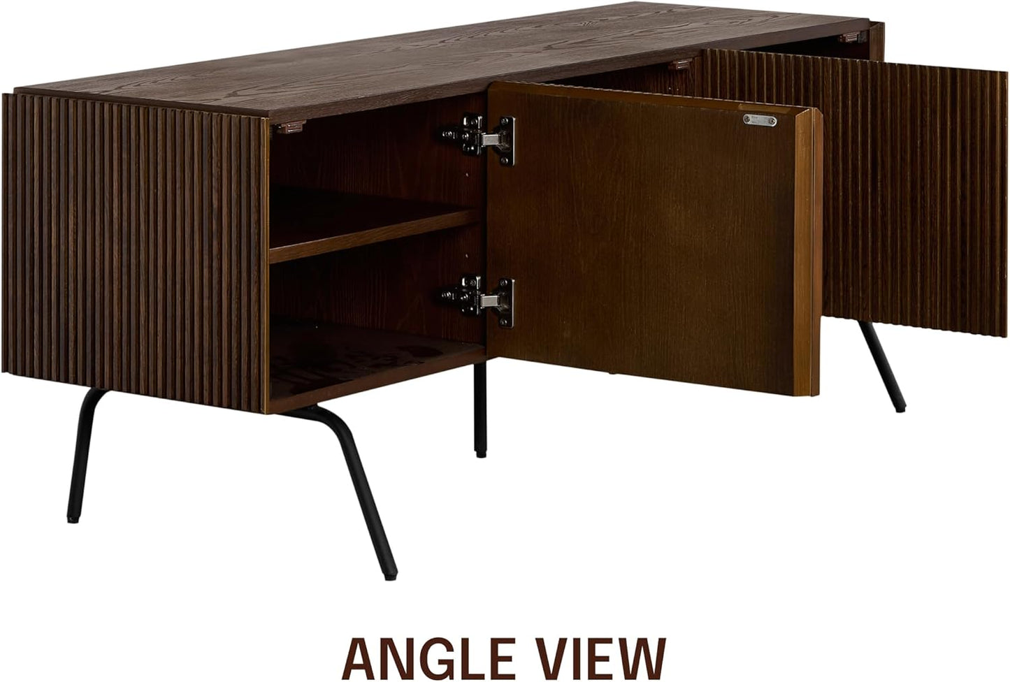 NTC Veil TV Stand with 3 Doors for TVs up to 60’’, Media Console with Vertical Groove Design and Metal Legs, Modern Entertainment Center for Living Room and Bedroom, Effortless Assembly, Dark Walnut