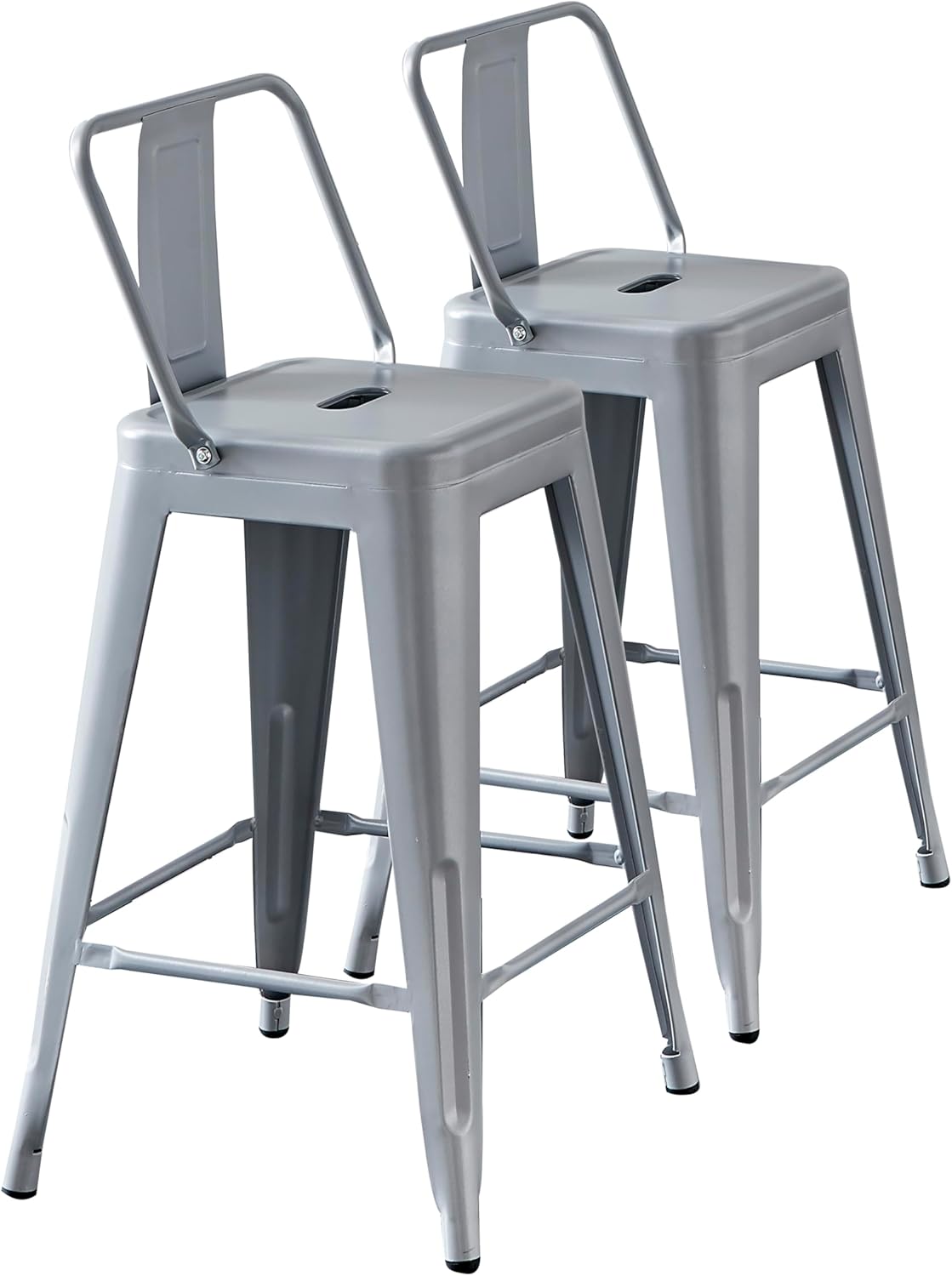 AC Pacific 24” Metal Barstool Set of 2 – Country Rustic Style with Low Back, Lightweight & Sturdy Build, Easy Assembly – Matte Silver
