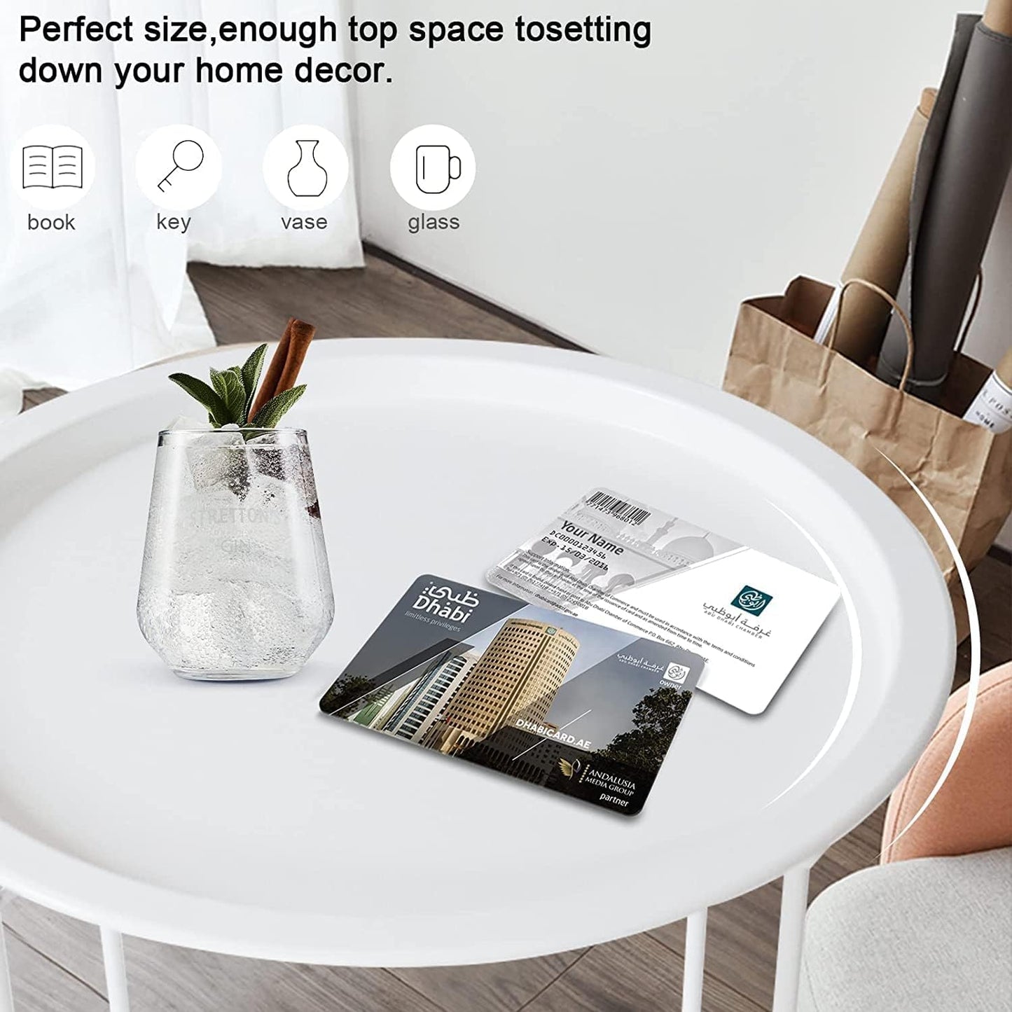 Garden 4 you End Table Metal Side Table Round Folding Tray Cyan Sofa Small Accent Fold-able Table, Round End Table Tray, Next to Sofa Table, Snack Table for Living Room and Bed Room,White