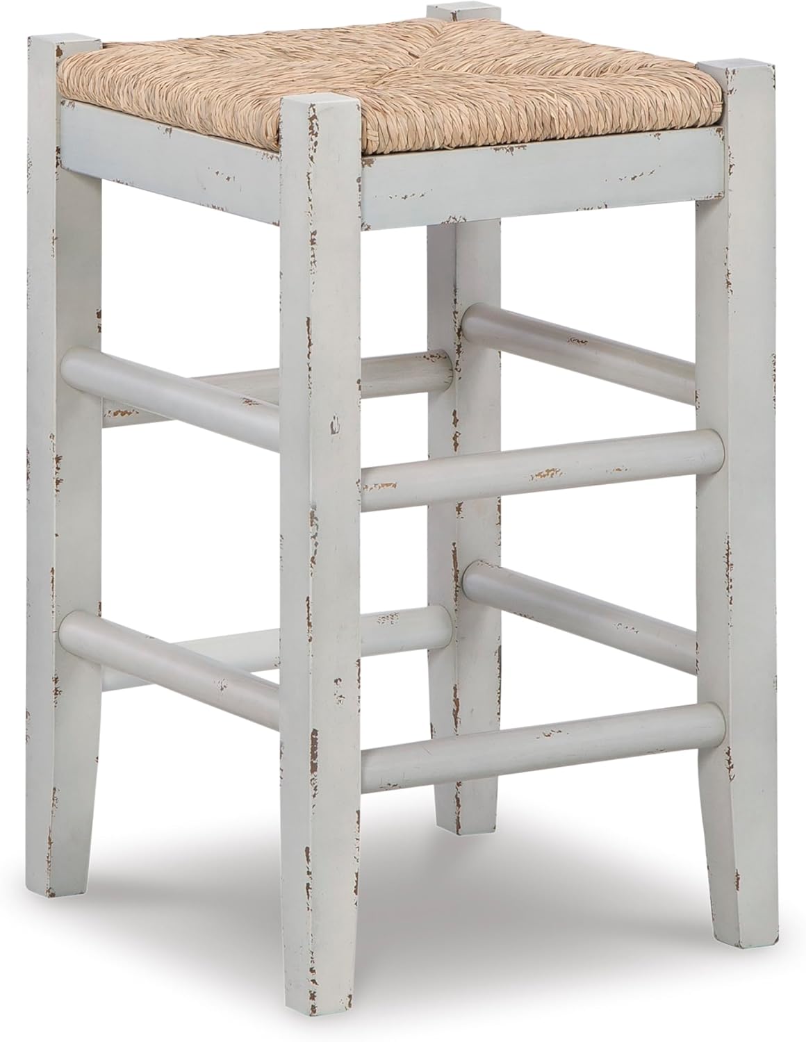 Signature Design by Ashley Mirimyn Farmhouse 23.63" Counter Height Bar Stool with Woven Wicker Seats, 2 Count, White & Light Brown