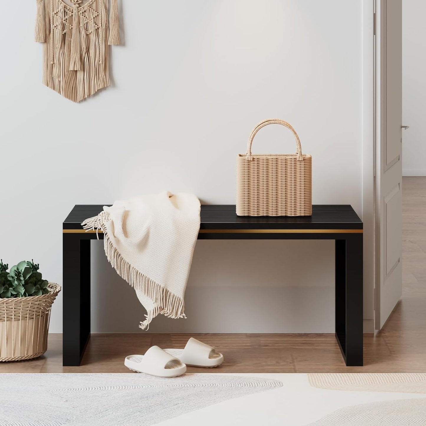 Bamboo Dining Bench Indoor Long Entryway Shoe Rack Benchs,Outdoor Modern Wood Benches 35 Inch Bamboo Bench for Living Room Hallway Bedroom Bathroom