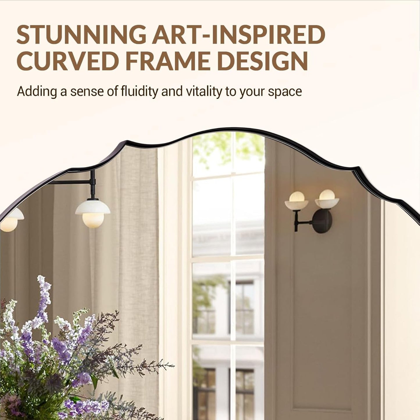 ANDY STAR Scalloped Oval Mirror for Bathroom, 24x36 Inch Matte Black Wall Vanity Mirror for Living Room,Fireplace, Rustproof Stainless Steel Metal Frame, Hang Vertical or Horizontal