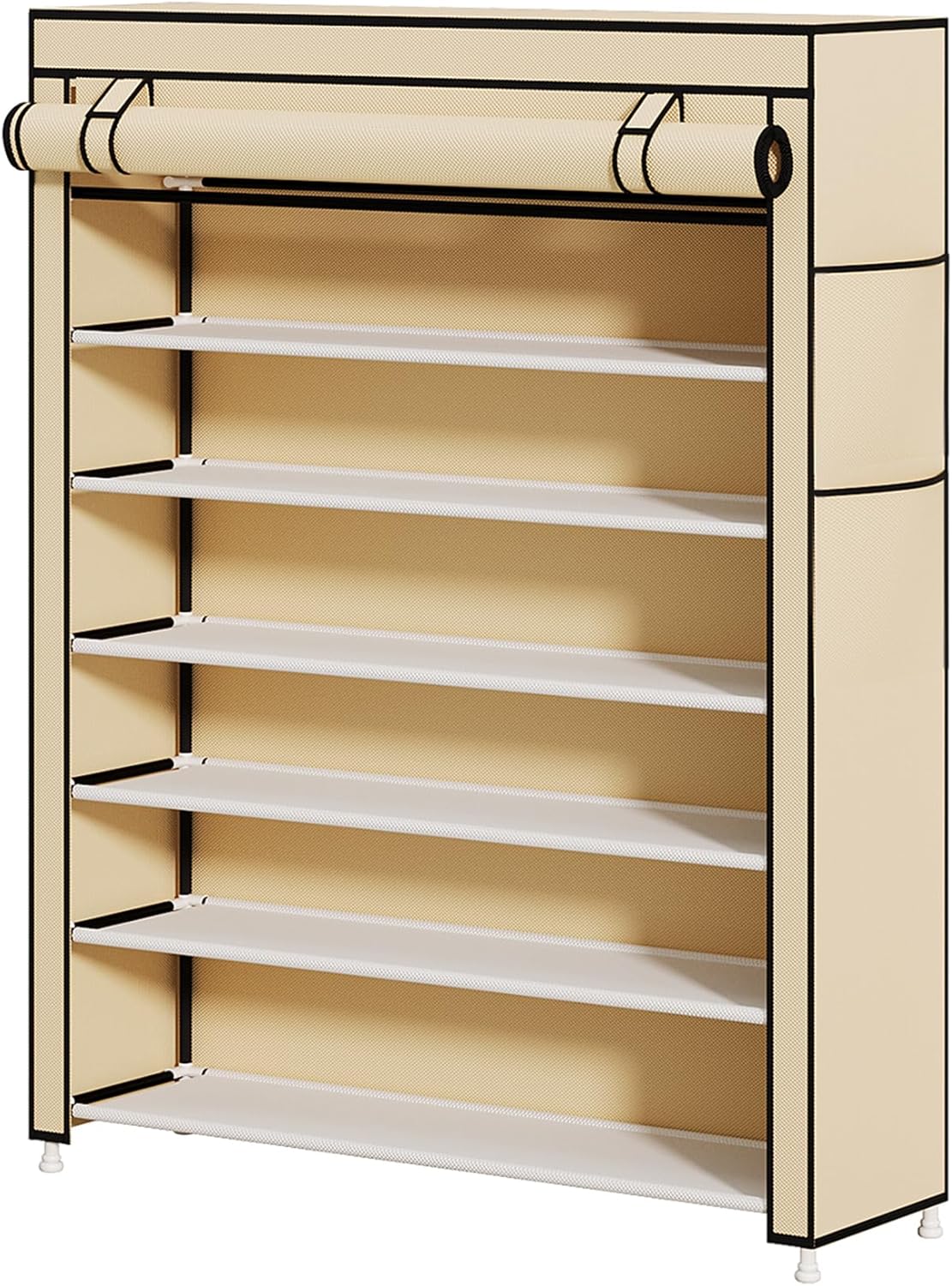 Calmootey 7 Tier Shoe Rack Organizer to Hold 35 Pairs, Portable Shoe Shelf with Nonwoven Fabric Cover for Closet Hallway, Bedroom, Entryway, Beige
