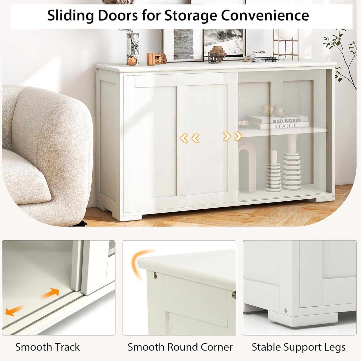 Costzon Sideboard Buffet Cabinet of 2, Wooden Kitchen Storage Cabinet with Adjustable Shelf, Sliding Barn Door, Accent Coffee Bar Cabinet Console Table for Living Room, Dining Room, Hallway