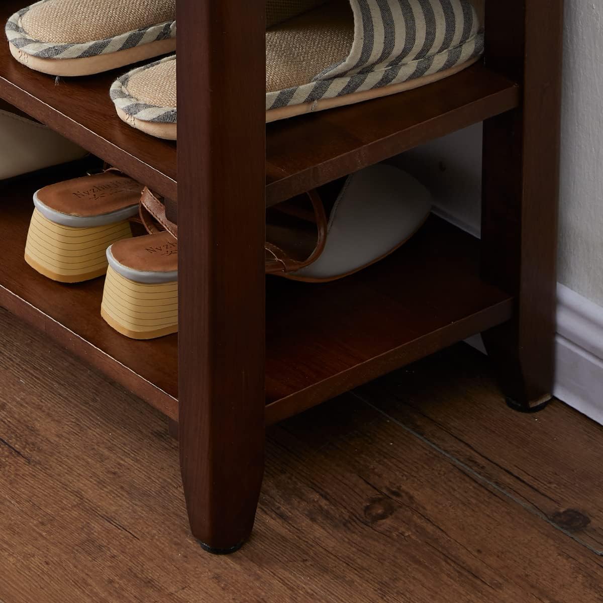 Shoe Bench with Storage for Entryway, 48", Shoe Rack Bench with 3-Tier Organizer Shelf for Hallway, Bedroom, Living Room, Solid Wood, Holds Up to 550Lbs, Dark Brown