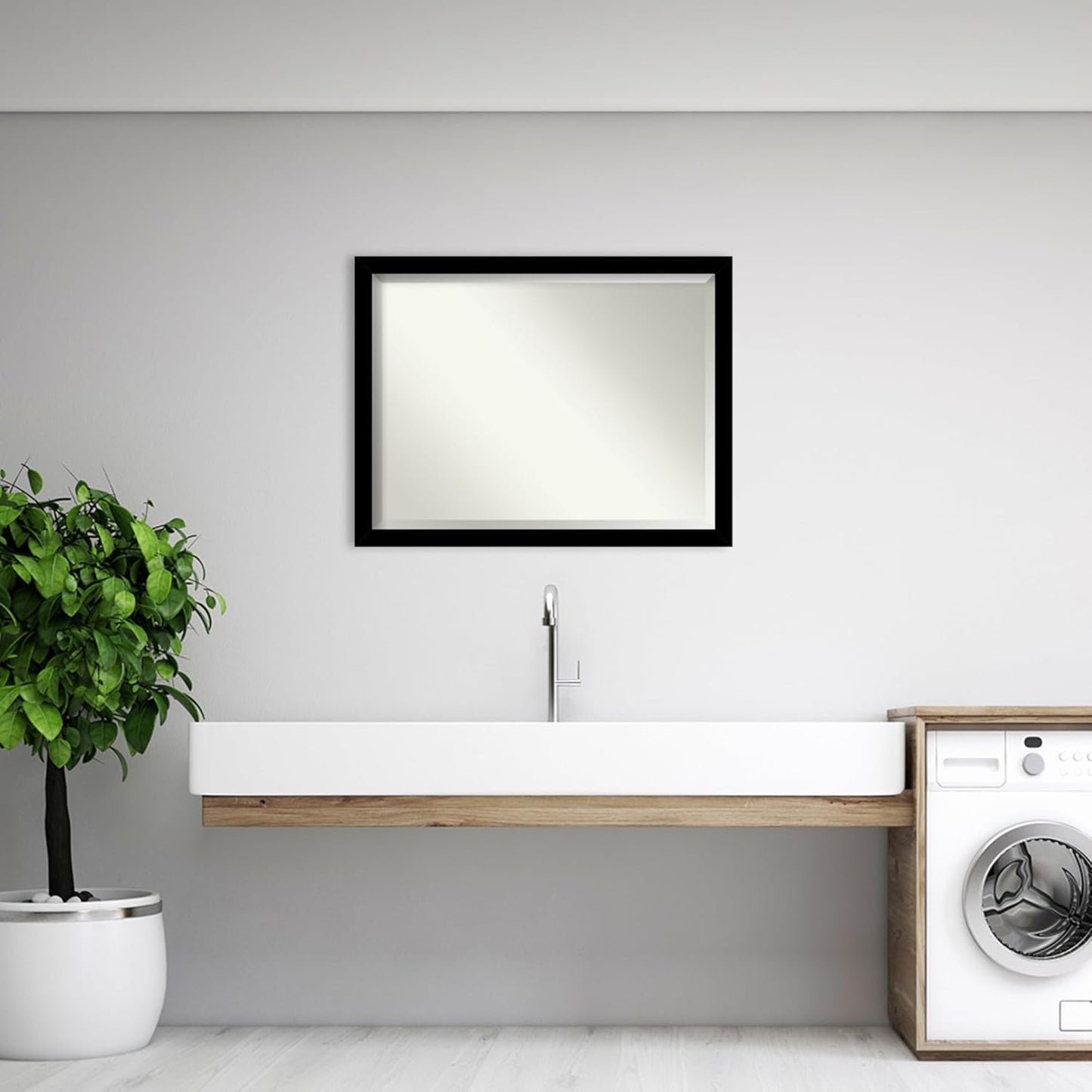 Amanti Art Black Bathroom Mirror for Over Sink, 34x44 Brushed Black Rectangle Vanity Mirror, X-Large Modern Contemporary Frame, Hangs Horizonally and Vertically, Bathroom Wall Decor, Beveled Edge