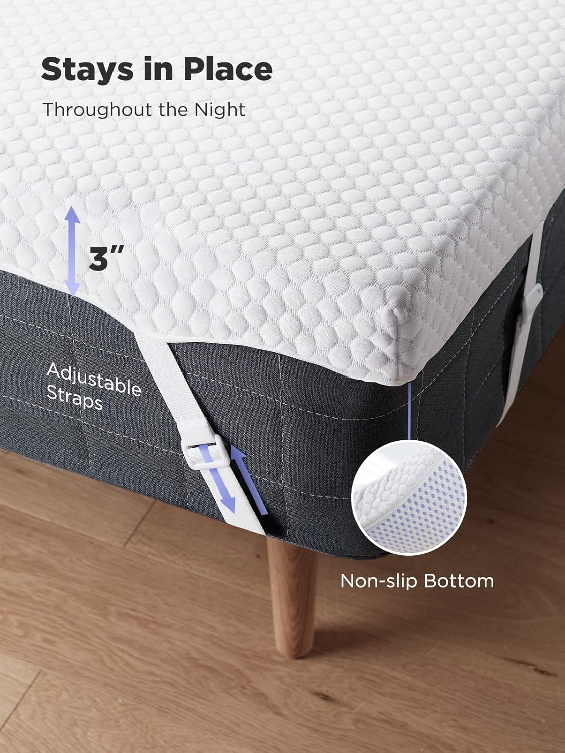 PERLECARE 3 Inch Gel Memory Foam Mattress Topper for Pressure Relief, Premium Soft Topper for Cooling Sleep, Non-Slip Design with Removable & Washable Cover, CertiPUR-US Certified - Full