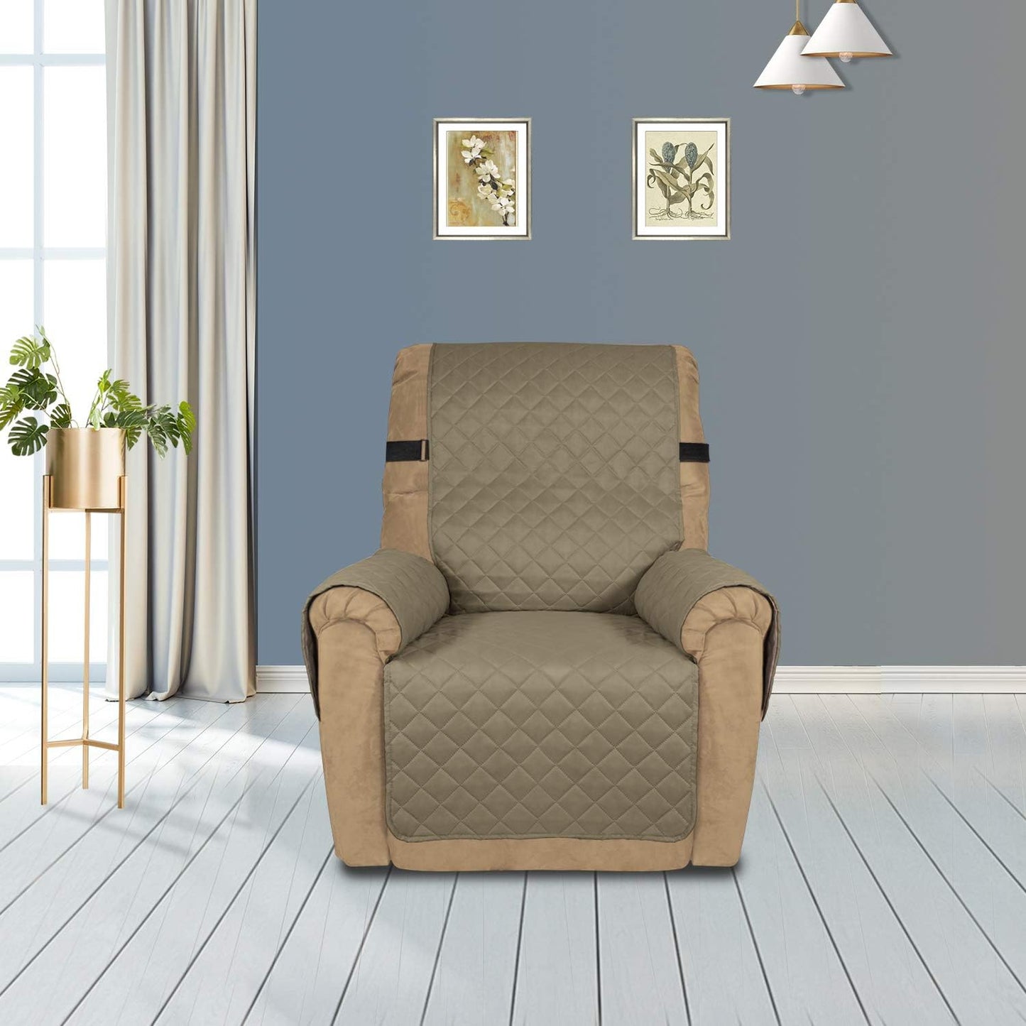 PureFit Reversible Sofa Cover Water Resistant Recliner Couch Cover, Machine Washable Furniture Cover with Adjustable Strap for Dogs, Pets (Recliner, Beige/Ivory)