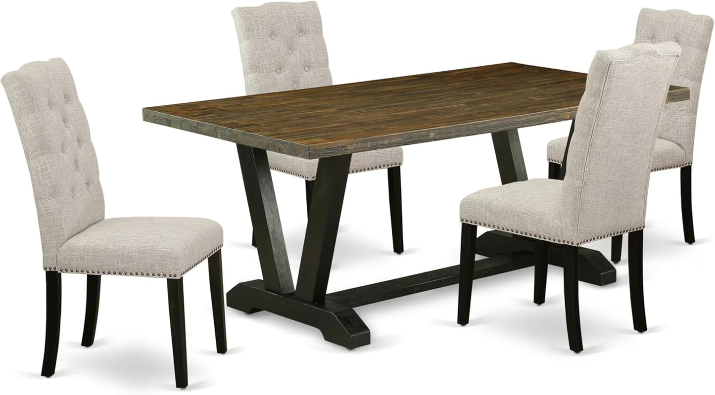East West Furniture V677EL635-5 5 Piece Modern Dining Table Set Includes a Rectangle Wooden Table with V-Legs and 4 Doeskin Linen Fabric Upholstered Chairs, 40x72 Inch, Multi-Color